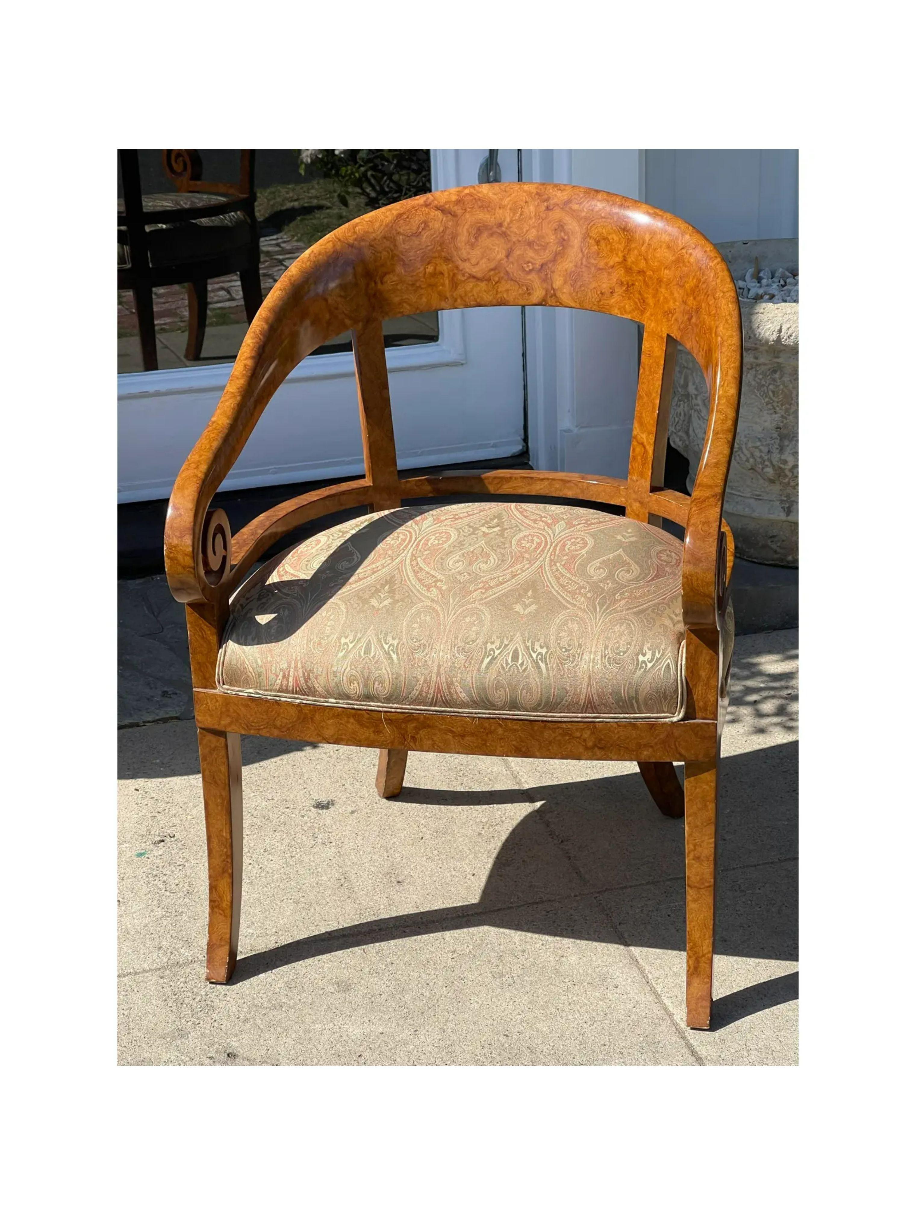 Wood Erika Brunson French Art Deco Style Fauteuil Barrel Chair, 1990s