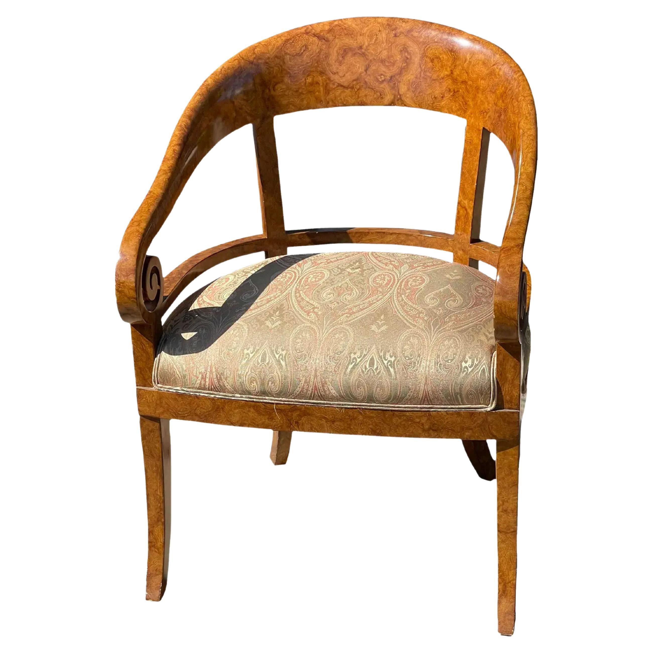 Erika Brunson French Art Deco Style Fauteuil Barrel Chair, 1990s