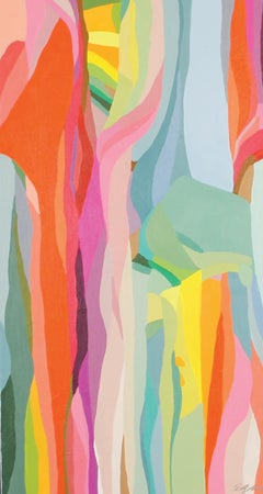 "Hangers 2"- Abstract Painting - landscape, green, yellow, gray, orange, pink