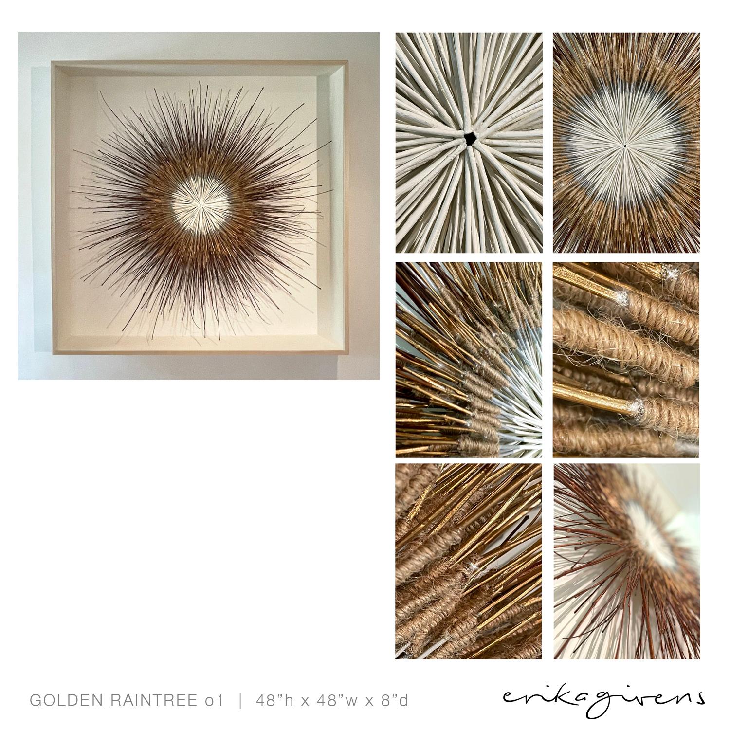 Erika Givens Abstract Sculpture - Golden Raintree 01 - Mixed Media Tree Inspired Sculpture