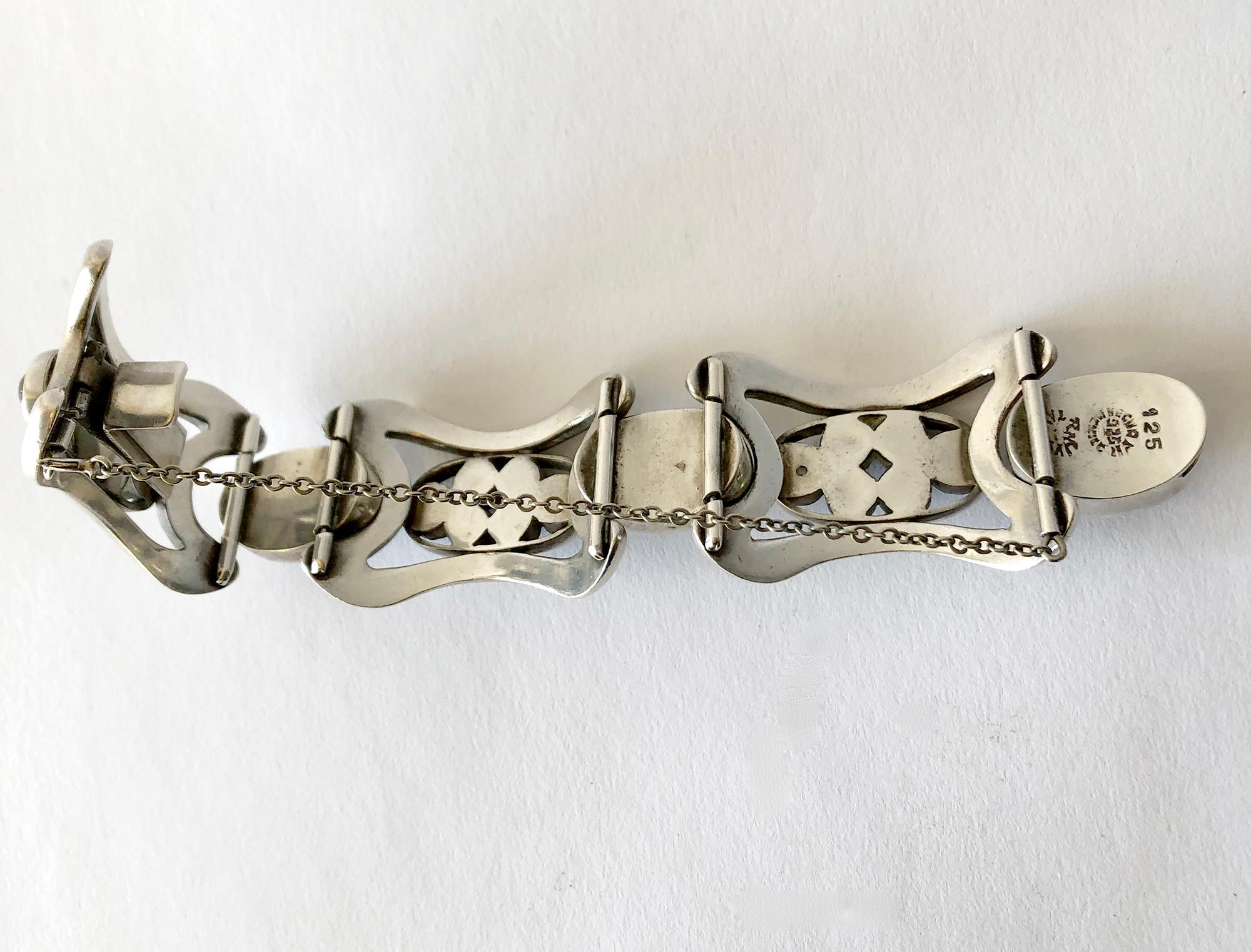 Women's or Men's Erika Hult de Corral Mexican Modern Sterling Silver Sodalite Cabochon Bracelet