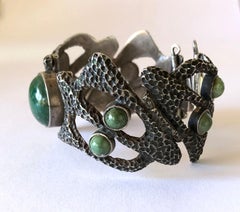 Erika Hult de Corral Textured Sterling Natural Gemstone Linked Mexican Bracelet