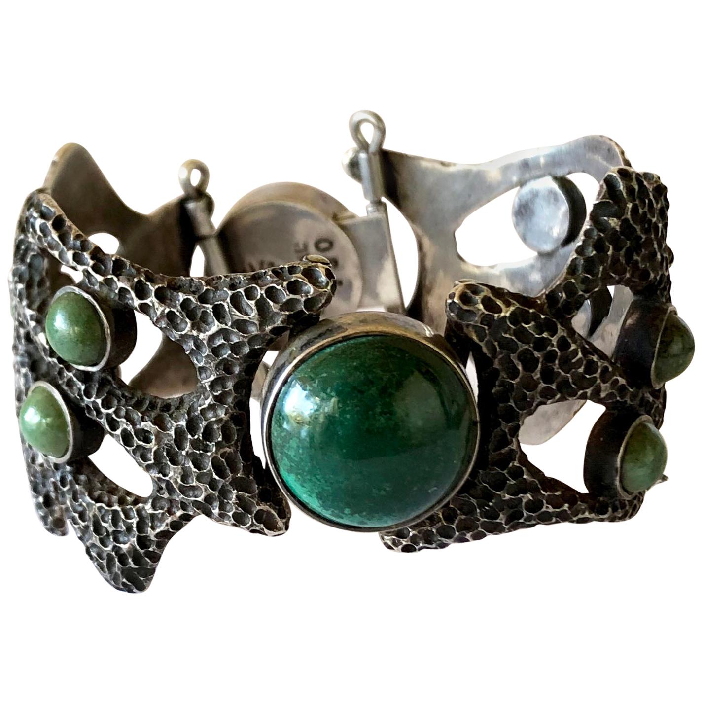 Erika Hult de Corral Textured Sterling Natural Gemstone Linked Mexican Bracelet