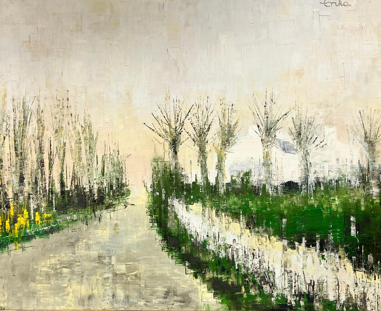 1970’s Huge French Expressionist Green Landscape Avenue of Trees, signed oil  For Sale 4