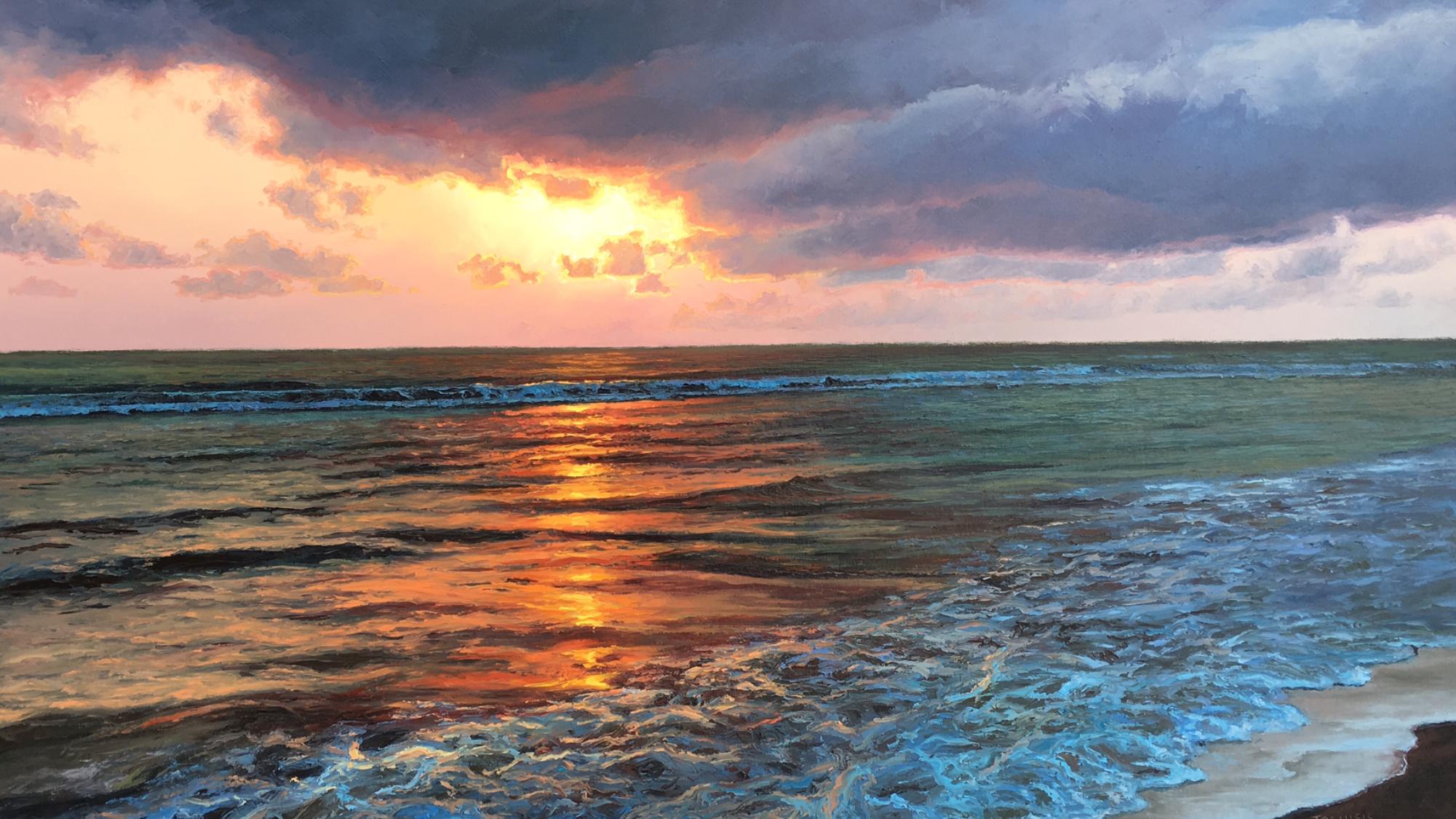 Erika Toliusis Abstract Painting - Sheltered original sunset landscape painting