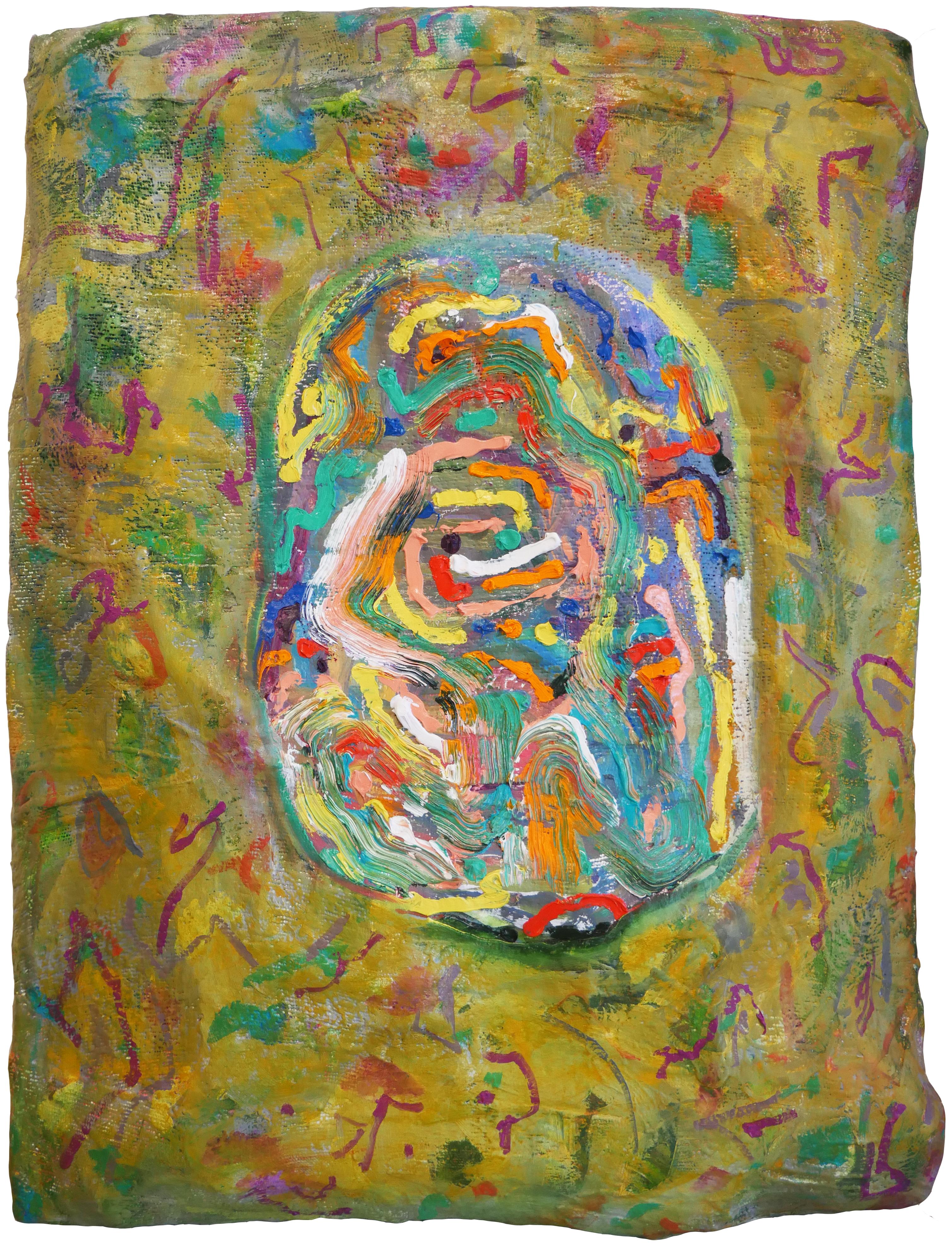 Erika Whitney Abstract Sculpture - "Face It, Its Your Face" Contemporary Colorful Painted Plaster Wall Sculpture