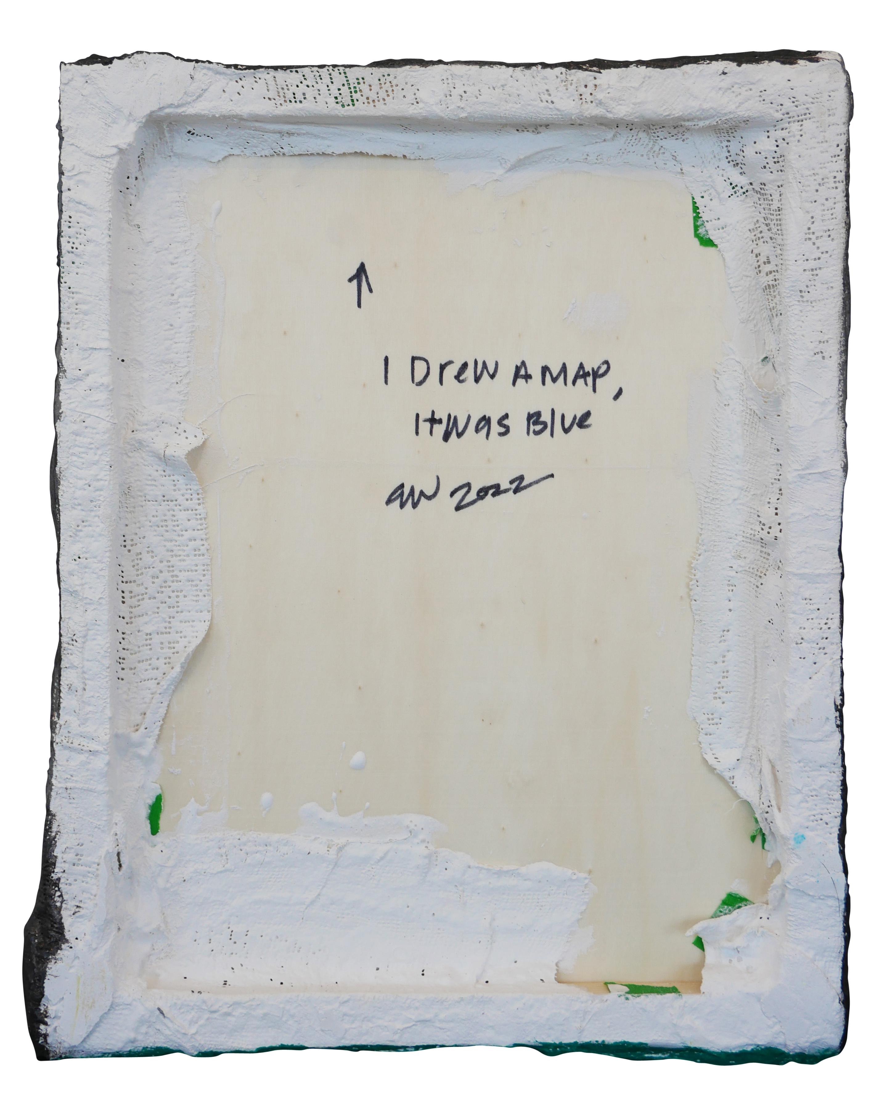 Zeitgenössische bunte, bemalte Gips-Wandskulptur „I Drew a Map, It was Blue“ im Angebot 2