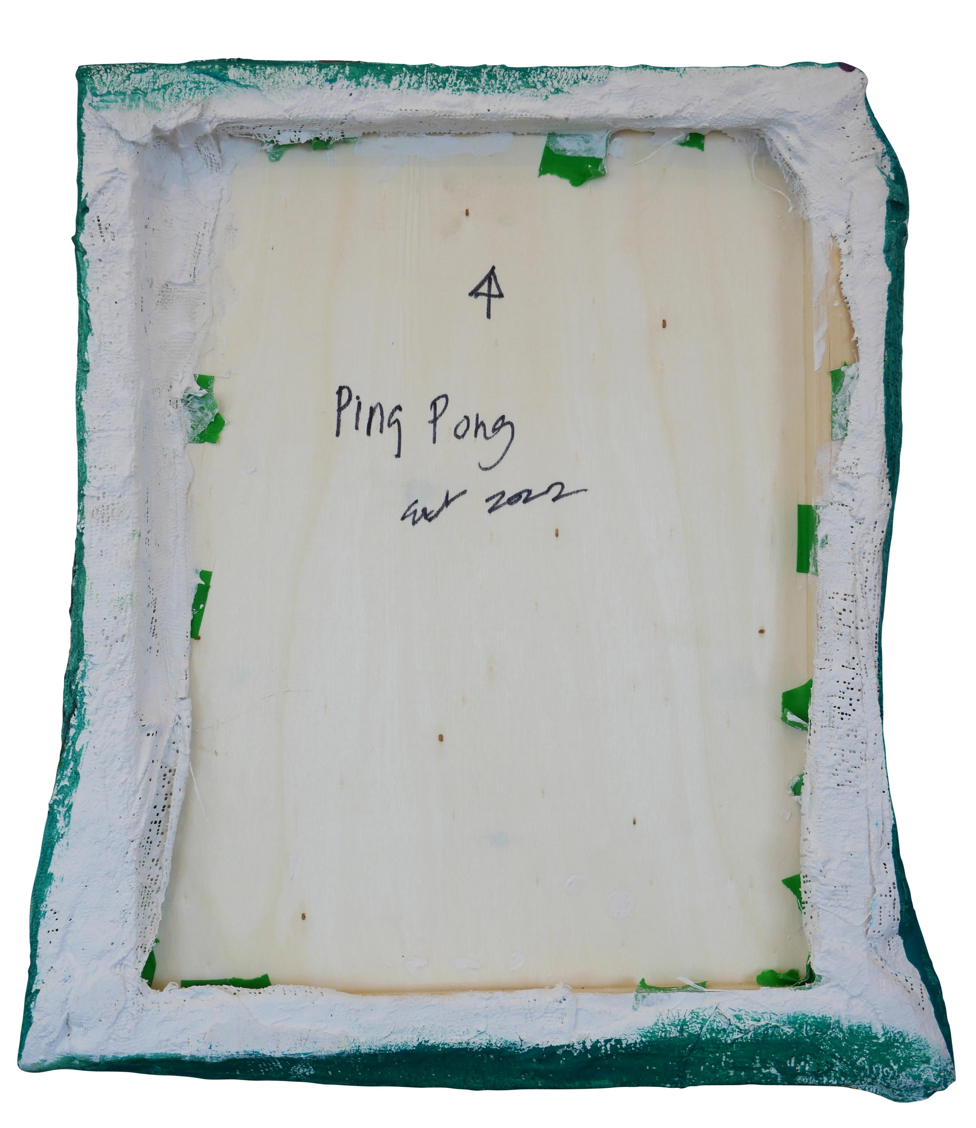 Zeitgenössische bunte, bemalte Gips-Wandskulptur „Ping Pong“ im Angebot 3
