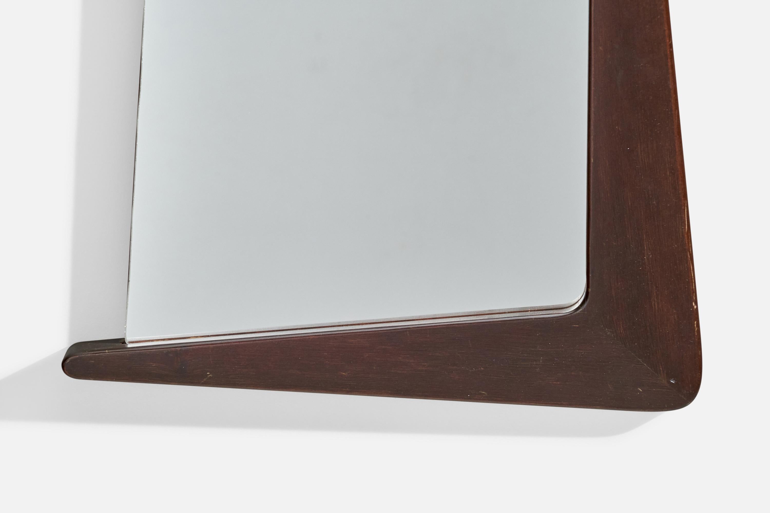 Milieu du XXe siècle Eriksmåla Glas, miroir mural de forme libre, noyer, Suède, années 1950 en vente