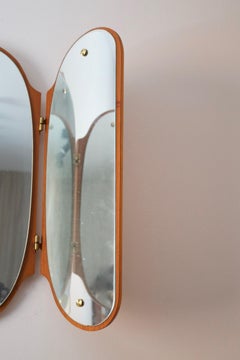 Eriksmålaglas, Adjustable Organic Wall Mirror Teak Cut Mirror Glass Sweden 1950s