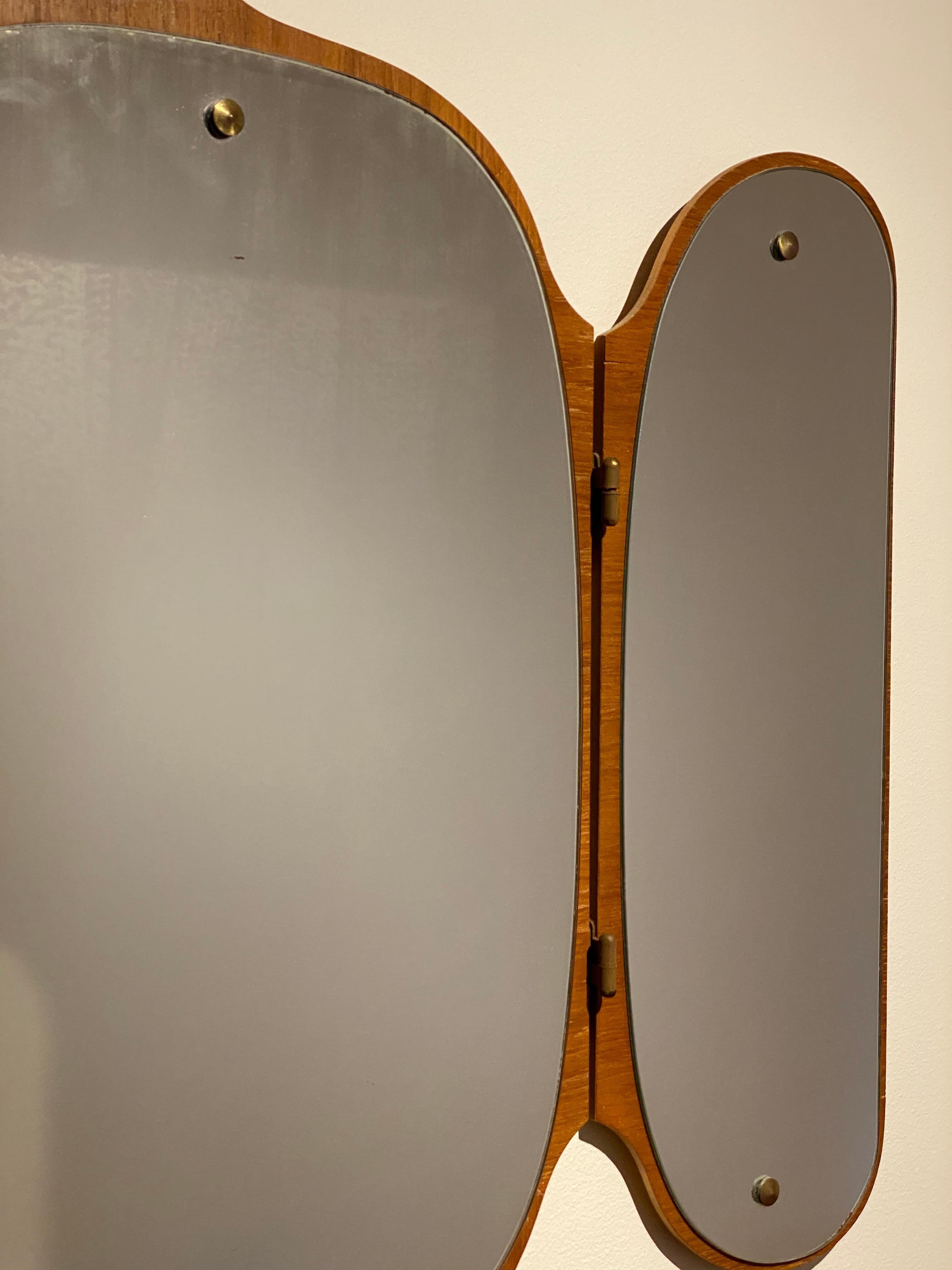 Swedish Eriksmålaglas, Adjustable Organic Wall Mirror Teak Cut Mirror Glass Sweden 1950s