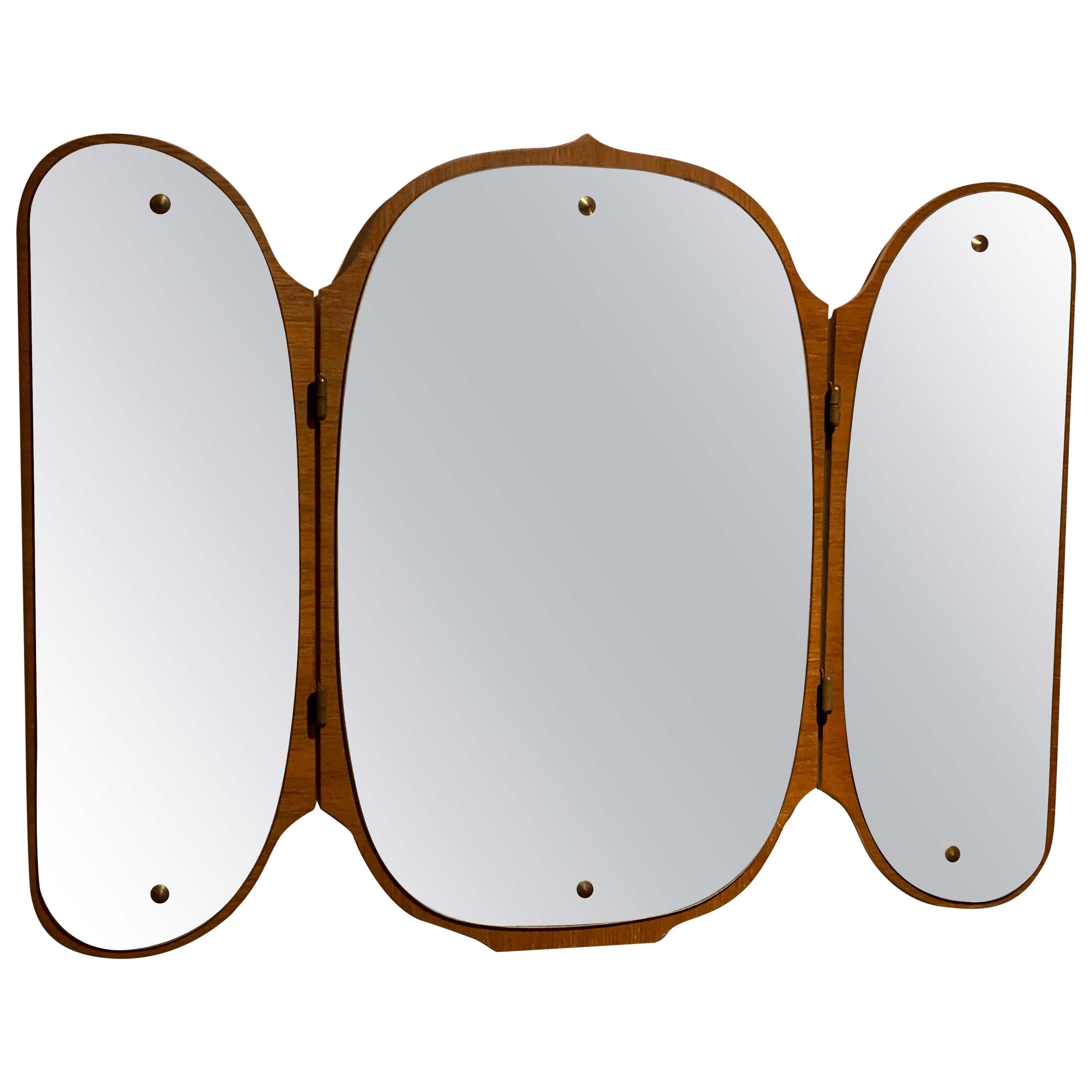 Eriksmålaglas, Adjustable Organic Wall Mirror Teak Cut Mirror Glass Sweden 1950s