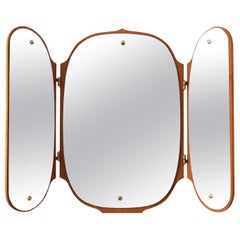 Eriksmålaglas, Adjustable Organic Wall Mirror Teak Cut Mirror Glass Sweden 1950s