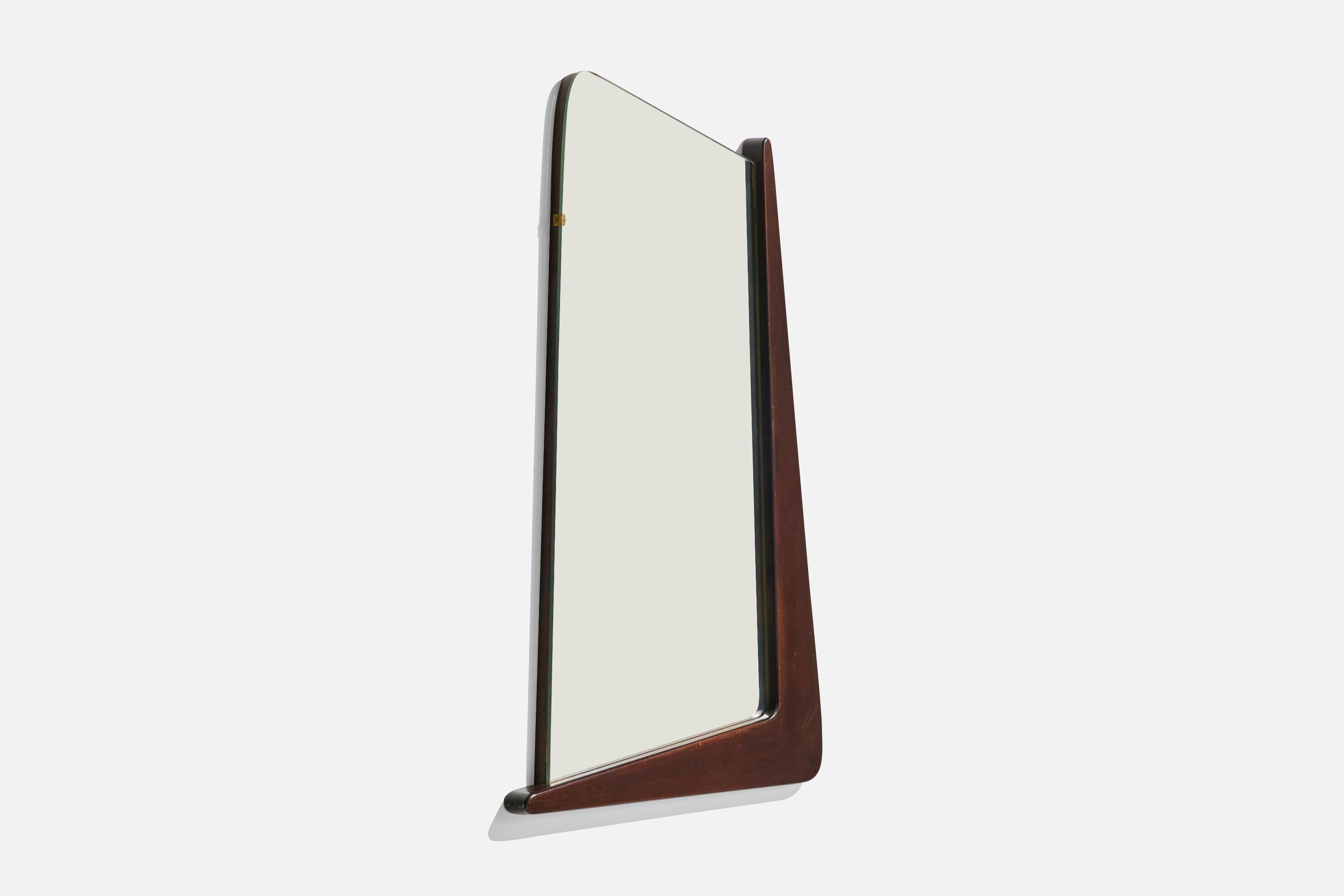 Swedish Eriksmålaglas, Freeform Mirror, Brass, Wood, Crystal Glass, Sweden, 1960s For Sale
