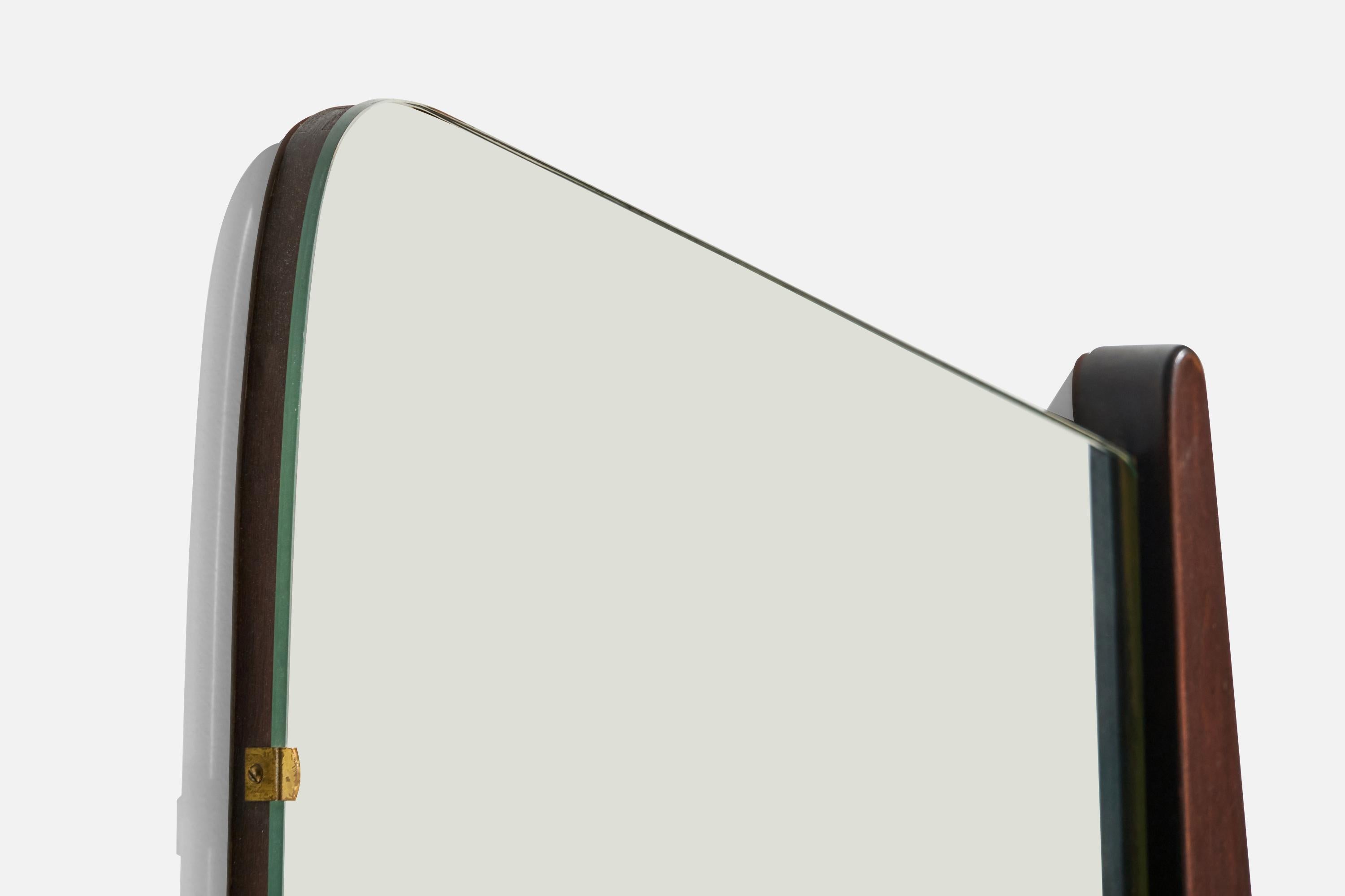 Eriksmålaglas, Freeform Mirror, Brass, Wood, Crystal Glass, Sweden, 1960s In Good Condition For Sale In High Point, NC