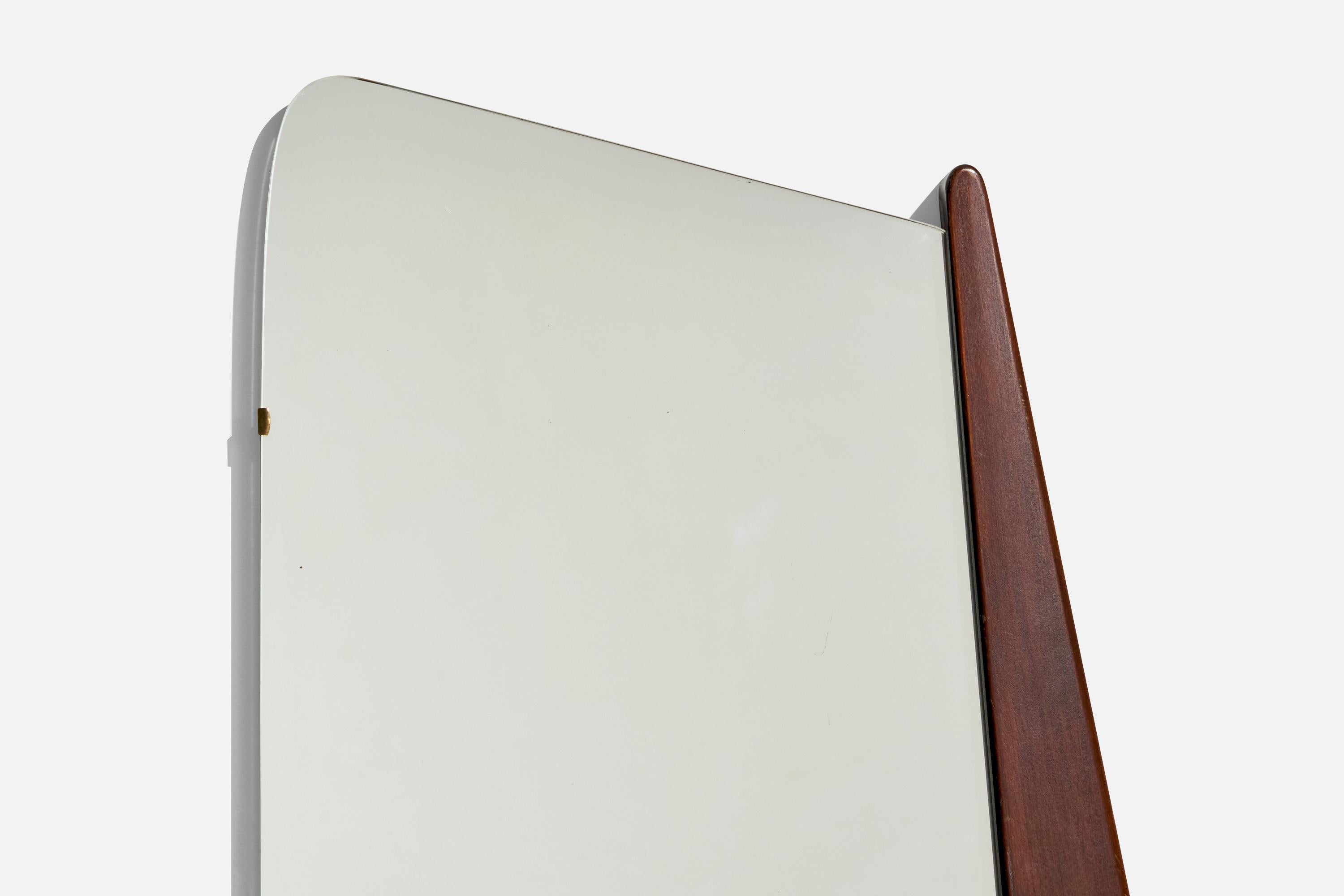 Mid-20th Century Eriksmålaglas, Freeform Mirror, Brass, Wood, Crystal Glass, Sweden, 1960s For Sale