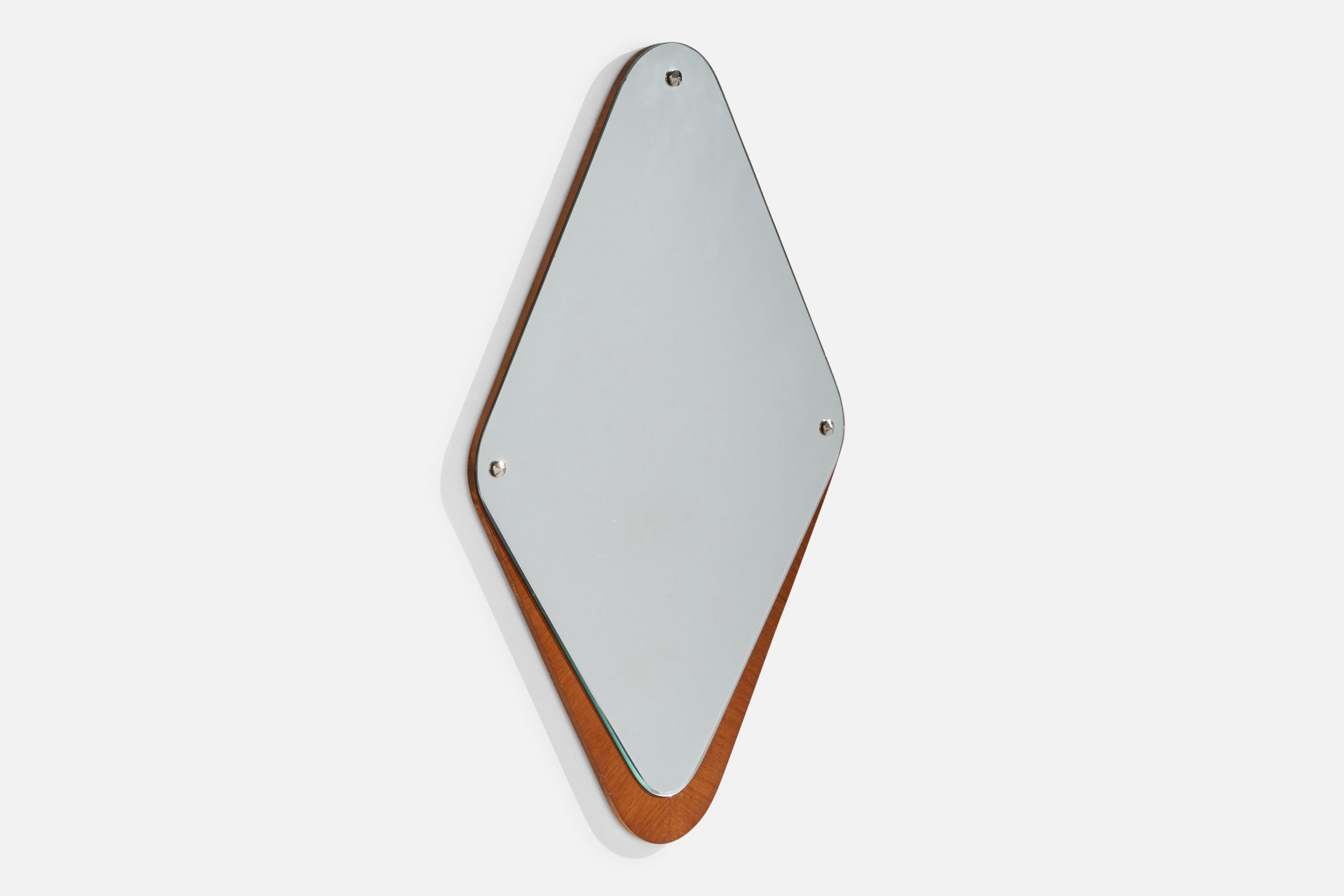 Mid-Century Modern Eriksmålaglas, Wall Mirror Teak Cut Mirror Glass, Sweden, 1950s For Sale