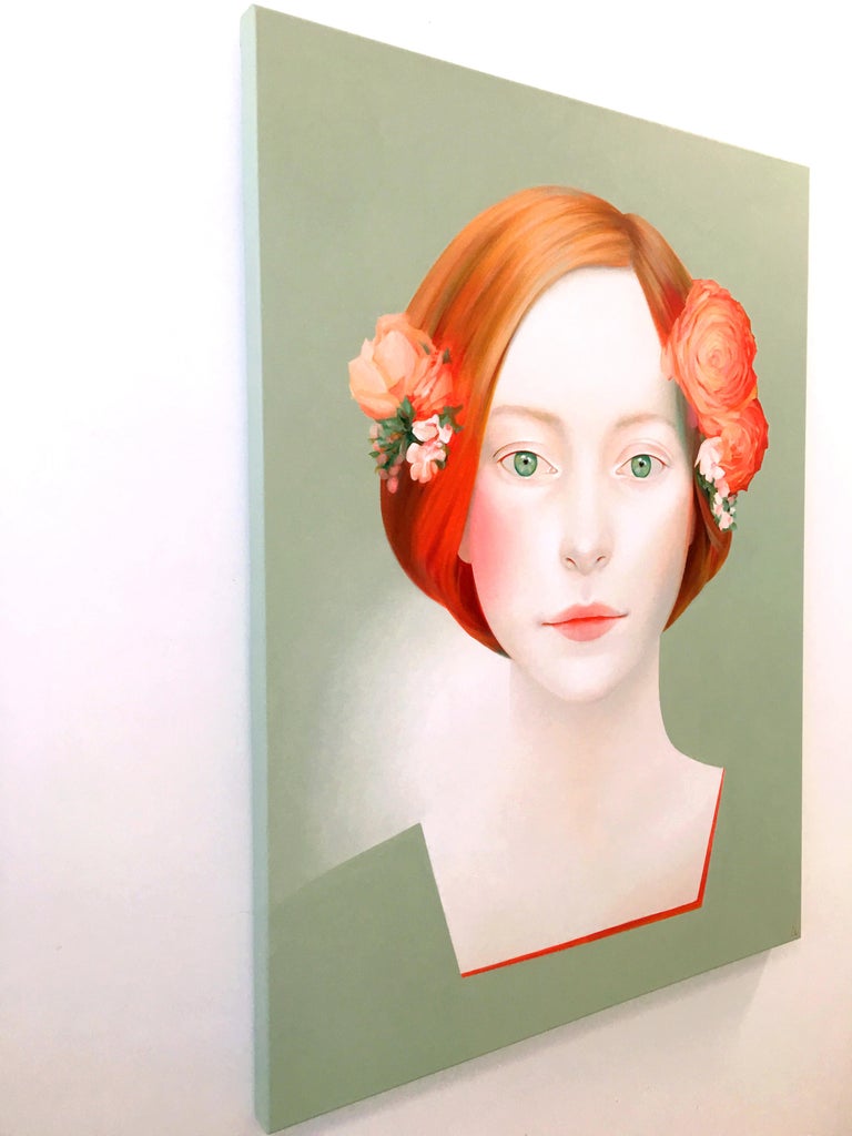 Constancy, acrylic on canvas, modern realism, female portrait with red hair - Painting by Erin Cone