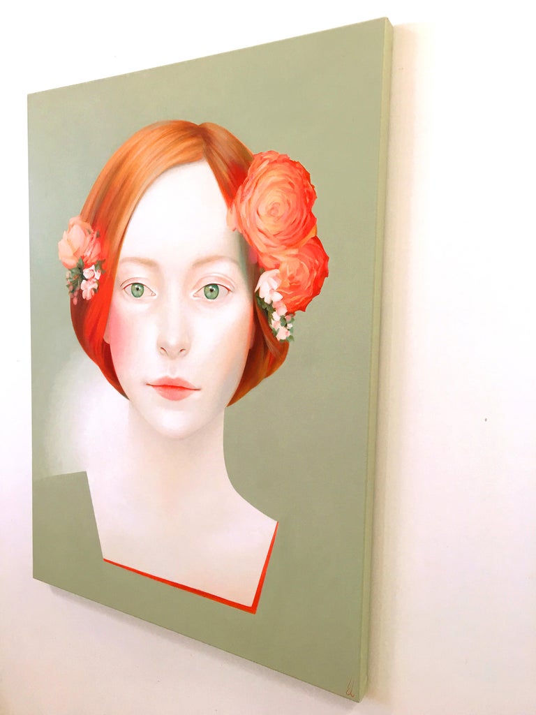 Constancy, acrylic on canvas, modern realism, female portrait with red hair - Realist Painting by Erin Cone