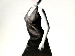 Impel, figurative realism painting, acrylic on canvas, woman in black dress