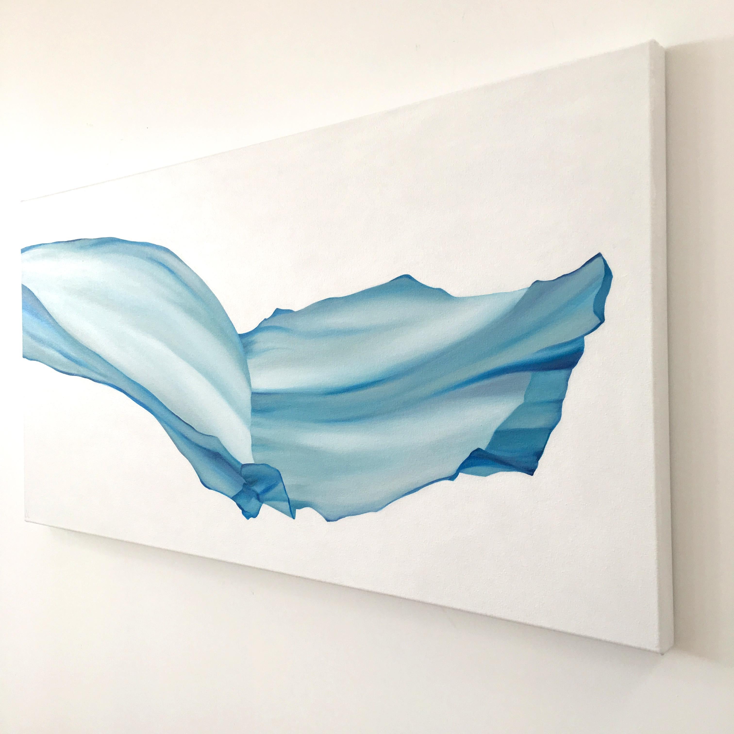 Released 1, acrylic on canvas, modern realism, abstract blue flowing fabric veil - Painting by Erin Cone