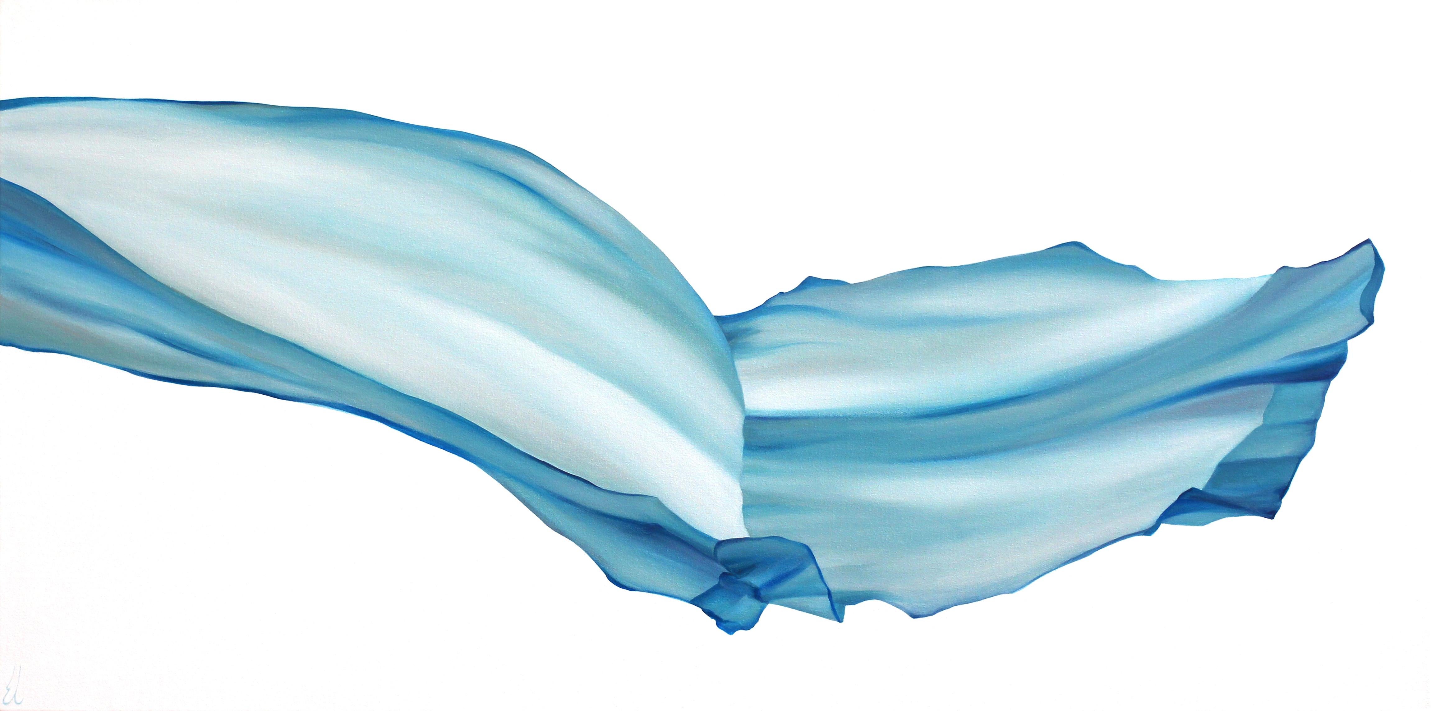 Erin Cone Still-Life Painting - Released 1, acrylic on canvas, modern realism, abstract blue flowing fabric veil