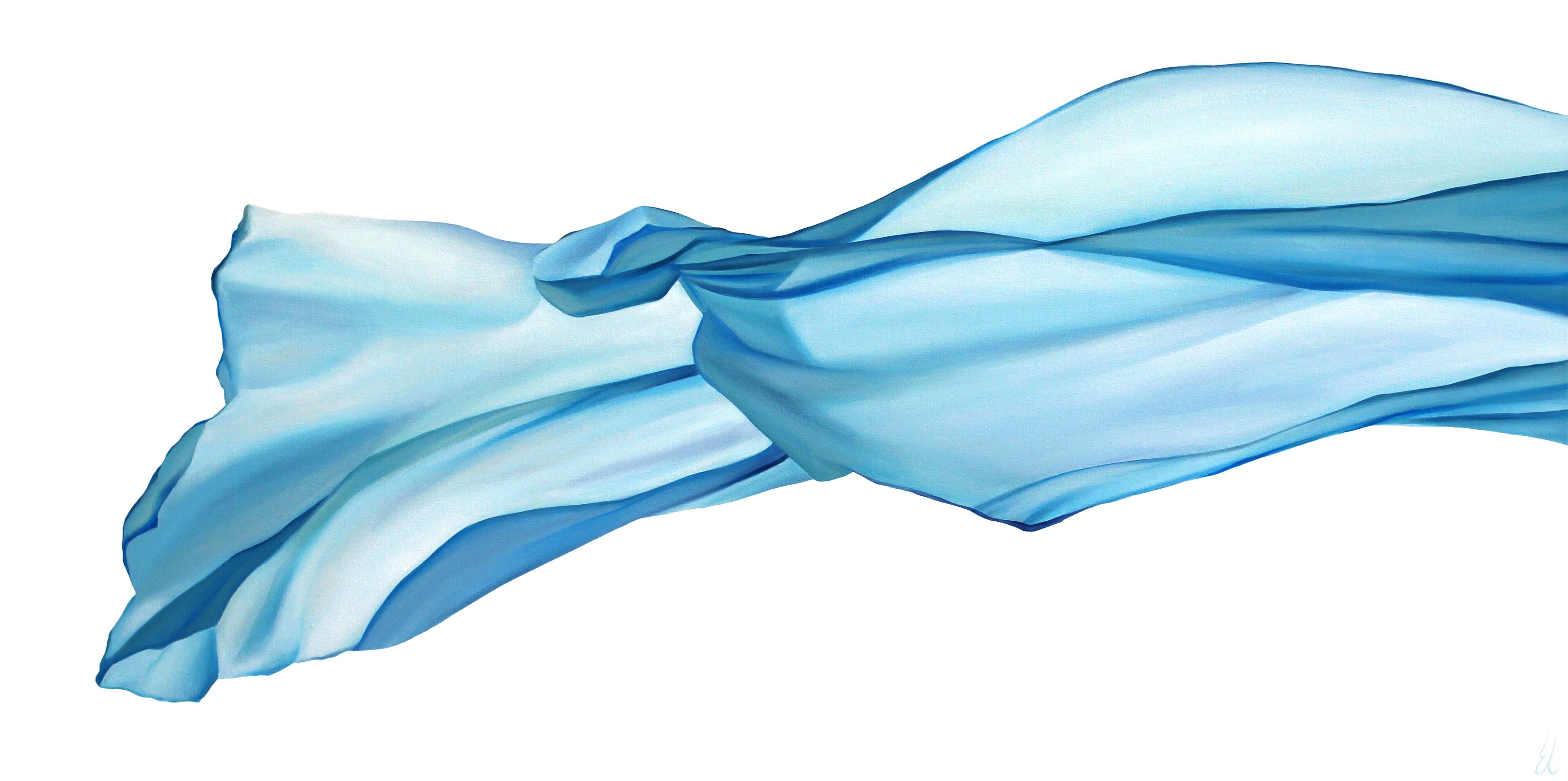 Erin Cone Still-Life Painting - Released 2, acrylic on canvas, modern realism, abstract blue flowing fabric veil