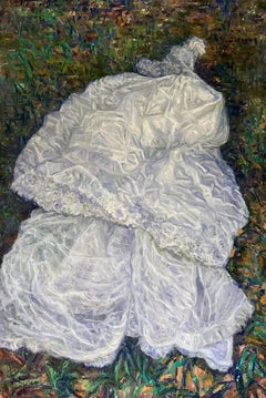 "Wedding Dress" - still life, fabric, folds, field, grass
