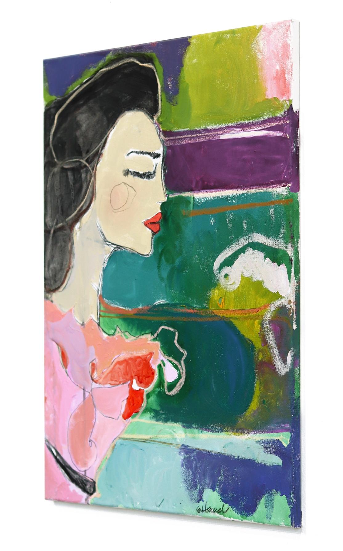 Greta - Colorful Abstract Expressionism Figurative Original Portrait Painting For Sale 3