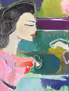 Greta - Pintura Original Retrato Figurativo Expresionismo Abstracto Colorido