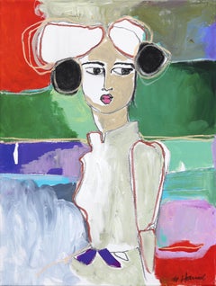Vision - Peinture de portrait figurative abstraite expressionniste colorée OriginaI