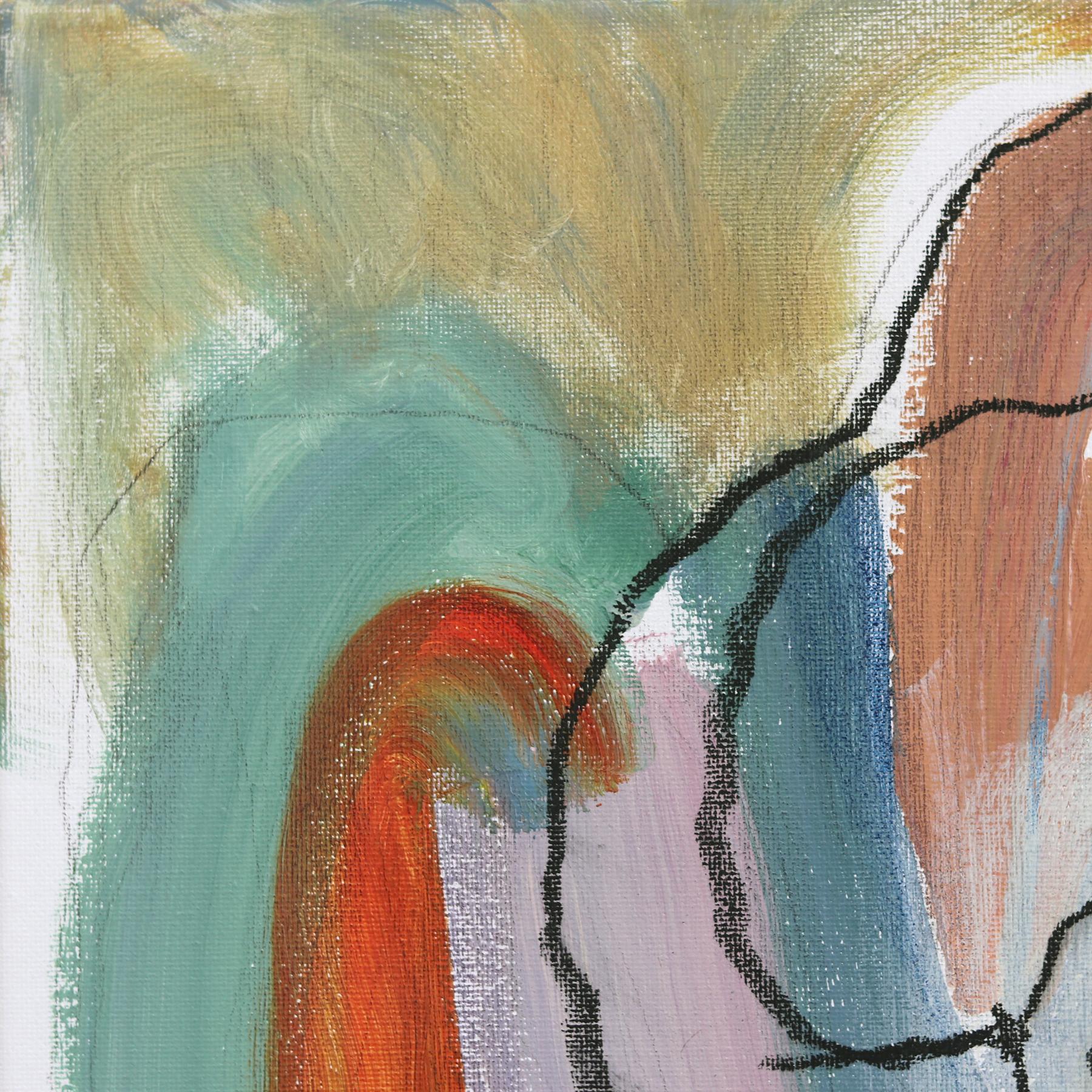 Ana - Ritratto femminile astratto figurativo colorato e lunatico dipinto su tela - Painting Astratto di Erin Hammond