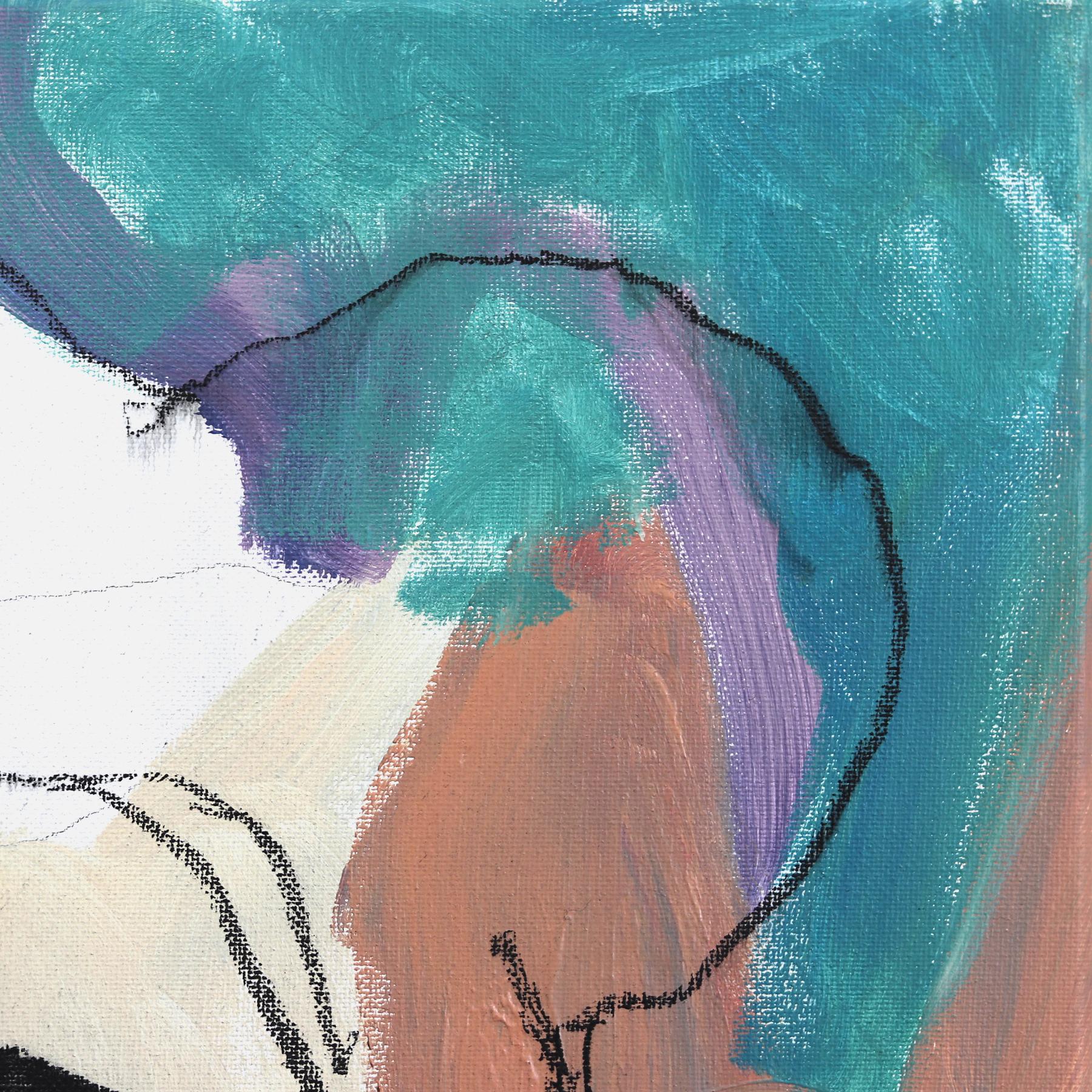 Elise - Colorful Pastel Figurative Abstract Feminine Portrait Painting on Canvas For Sale 4
