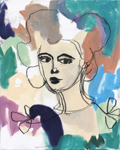 Elise - Pintura de Retrato Femenino Abstracto Figurativo en Pastel de Colores sobre Lienzo