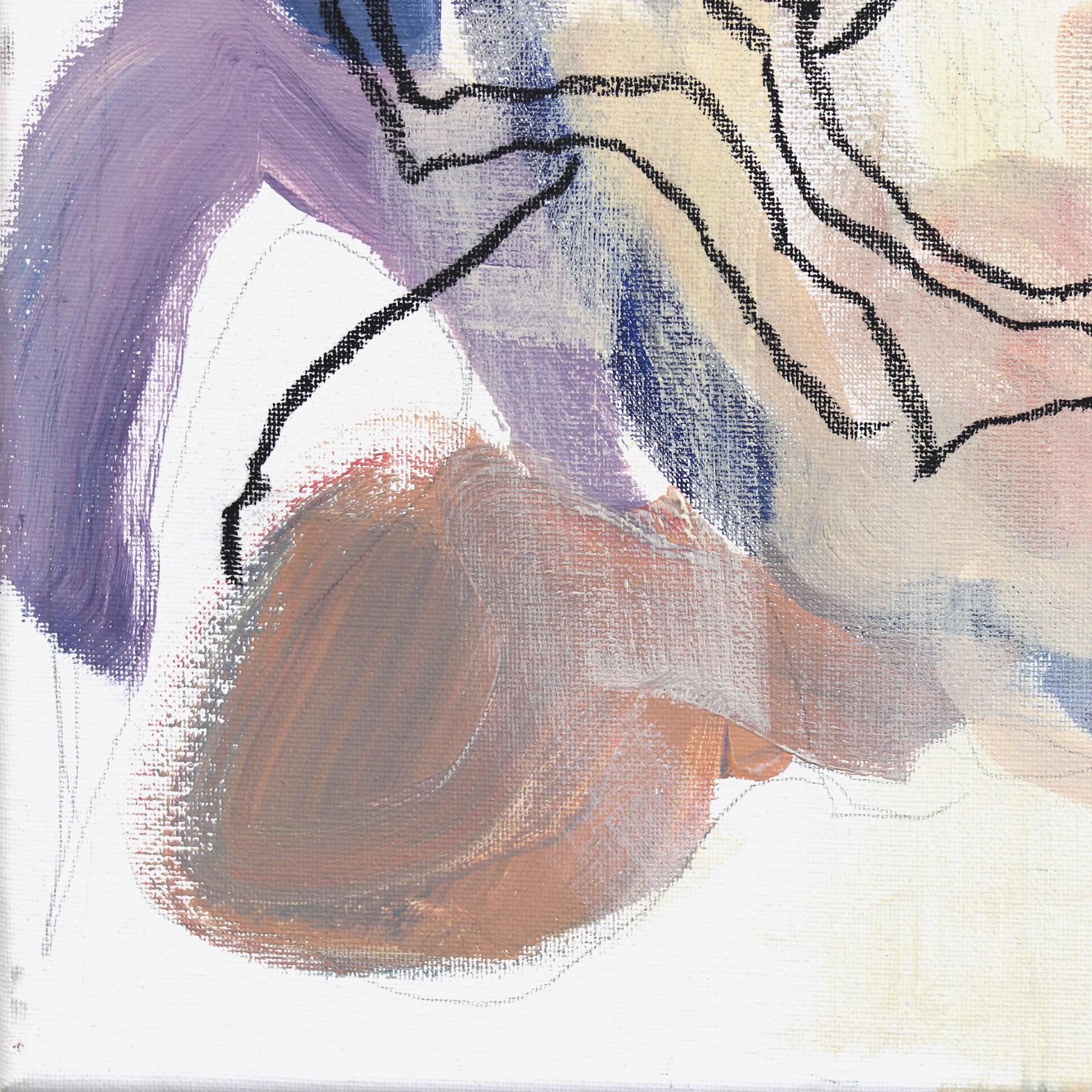 Emmaline - Muted Color Figurative Abstract Feminine Portrait Painting on Canvas For Sale 5