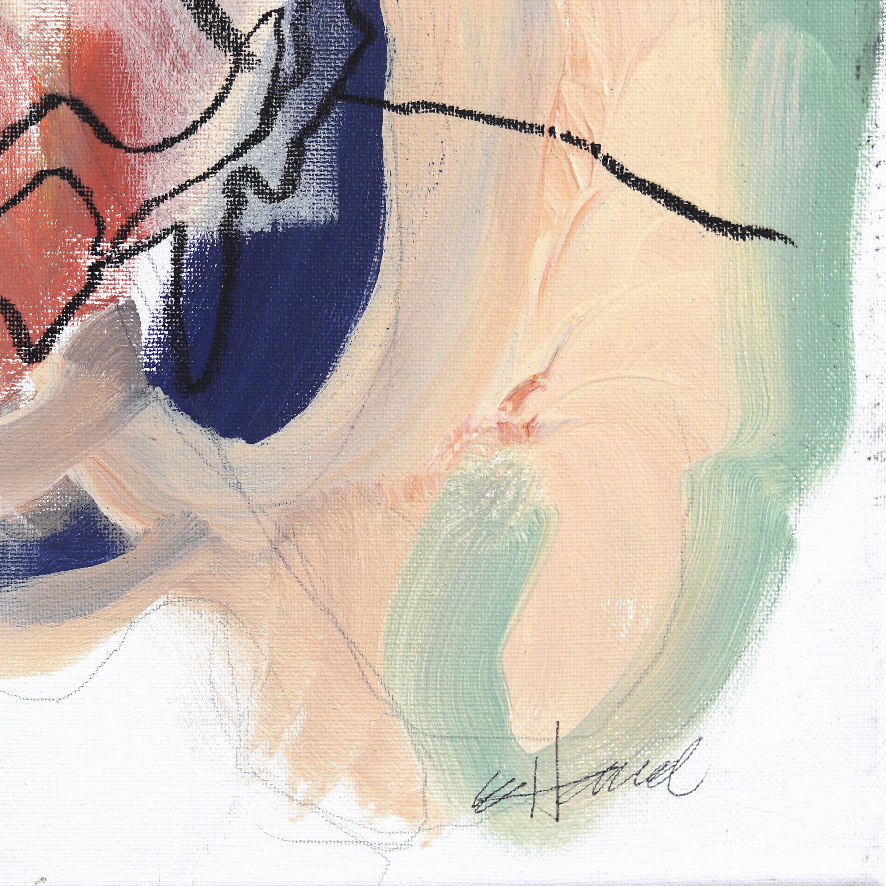 Emmaline - Muted Color Figurative Abstract Feminine Portrait Painting on Canvas For Sale 6