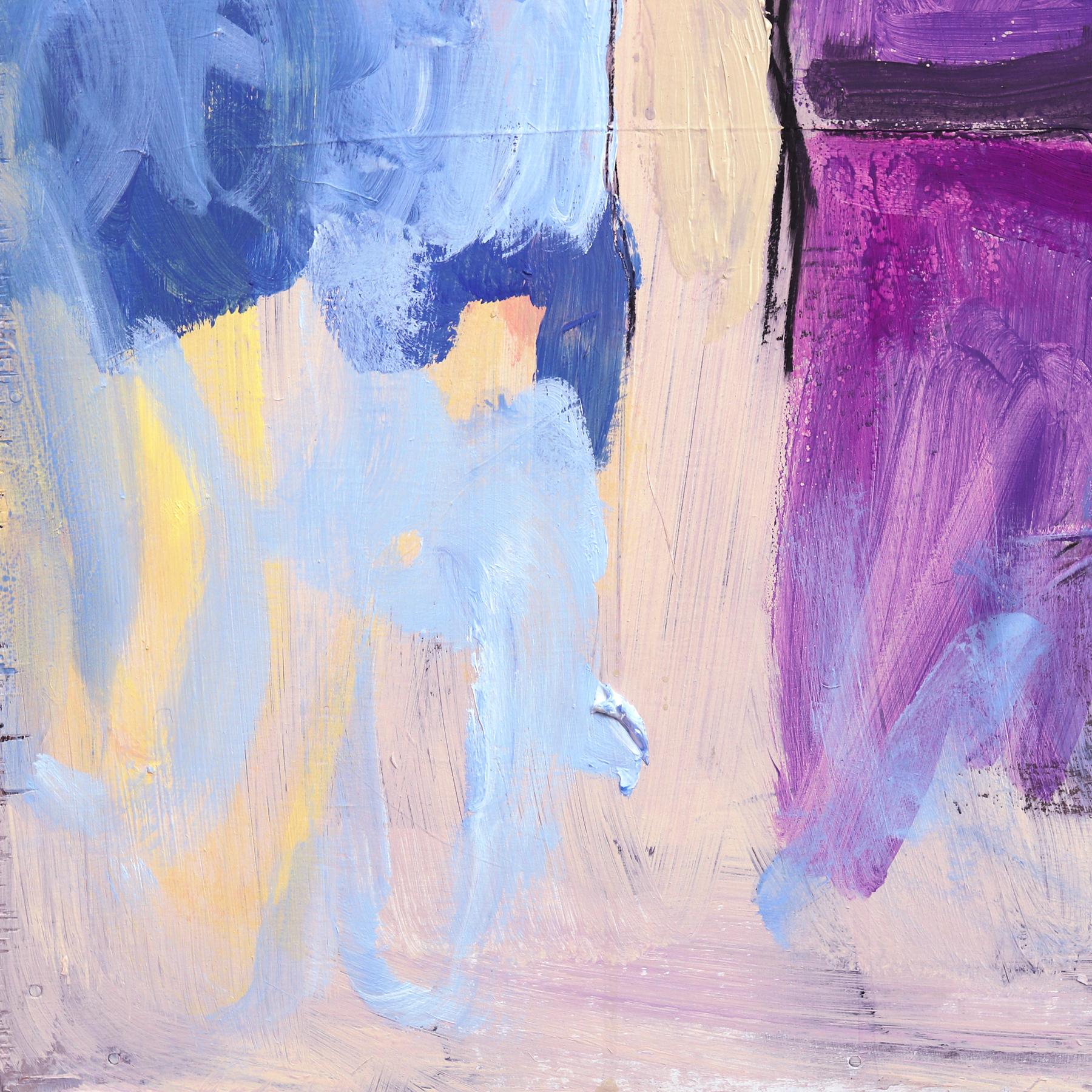 Mara - Colorful Cool Tone Figurative Abstract Feminine Portrait Painting on Wood For Sale 6