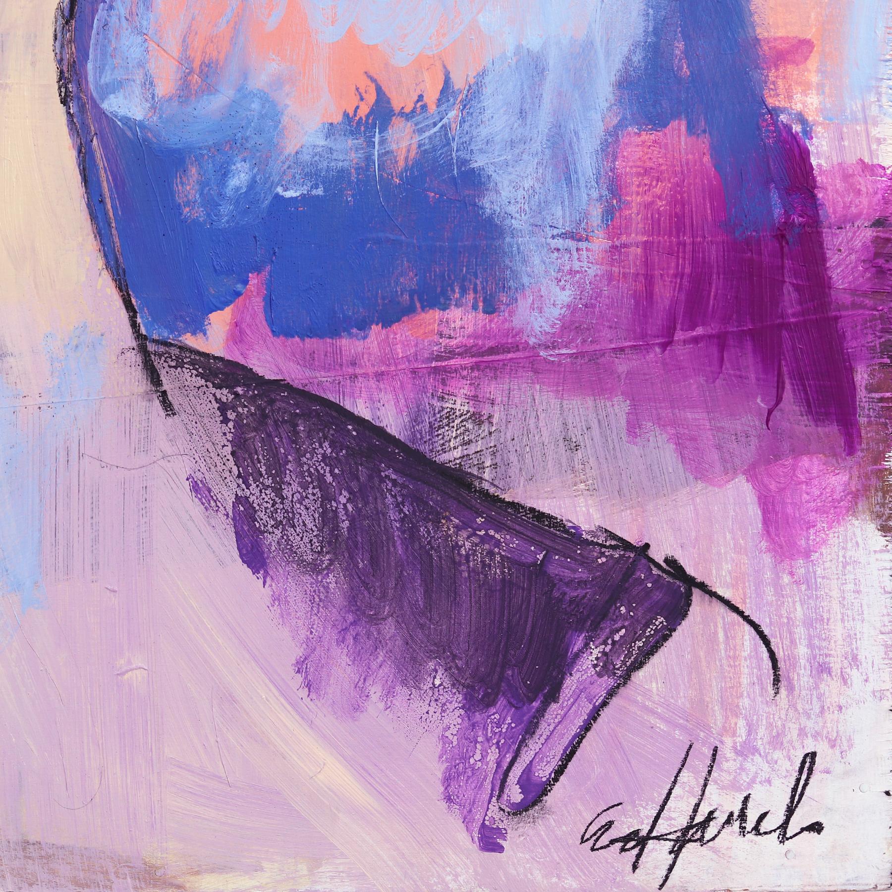Mara - Colorful Cool Tone Figurative Abstract Feminine Portrait Painting on Wood For Sale 7