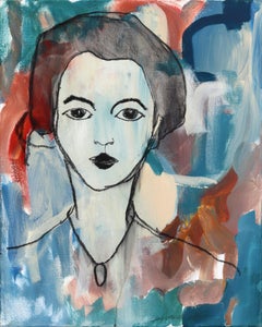 Río - Retrato femenino abstracto figurativo en tonos fríos sobre lienzo