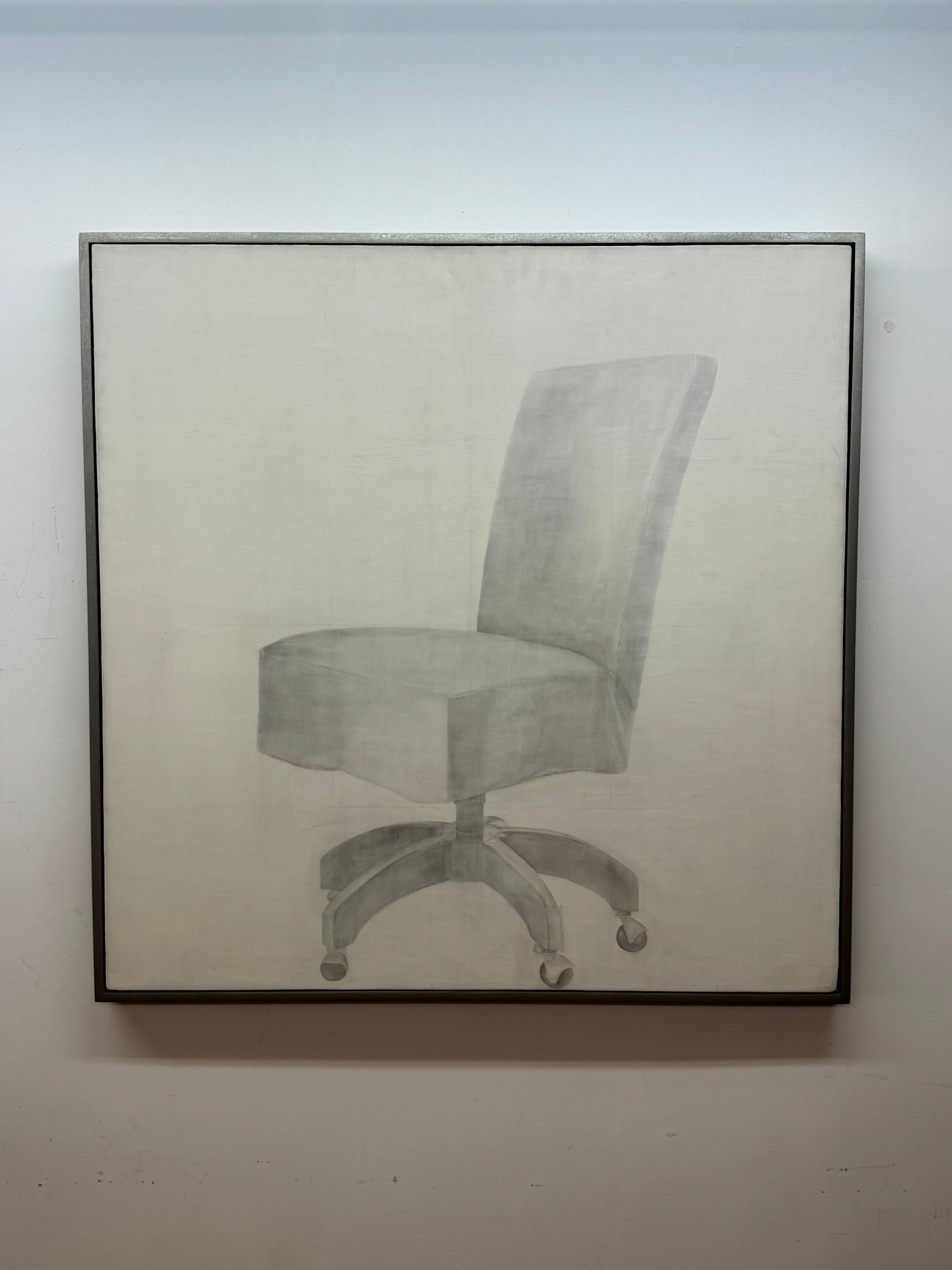 Erin Kellgren titled "Almost There" dated 2004. Modern still life chair. Ink on canvas. 36 x 36 unframed, 37 x 37 framed. 