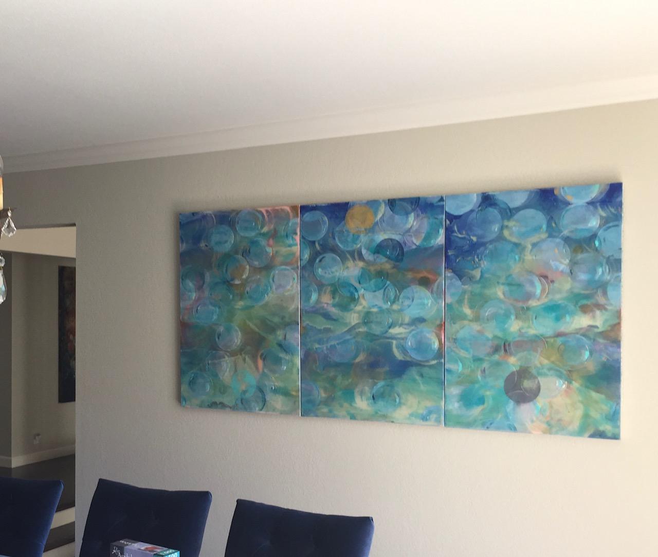 The Dreamers of the Dreams / acrylic and resin on canvas - blue triptych - Painting by Erin Parish