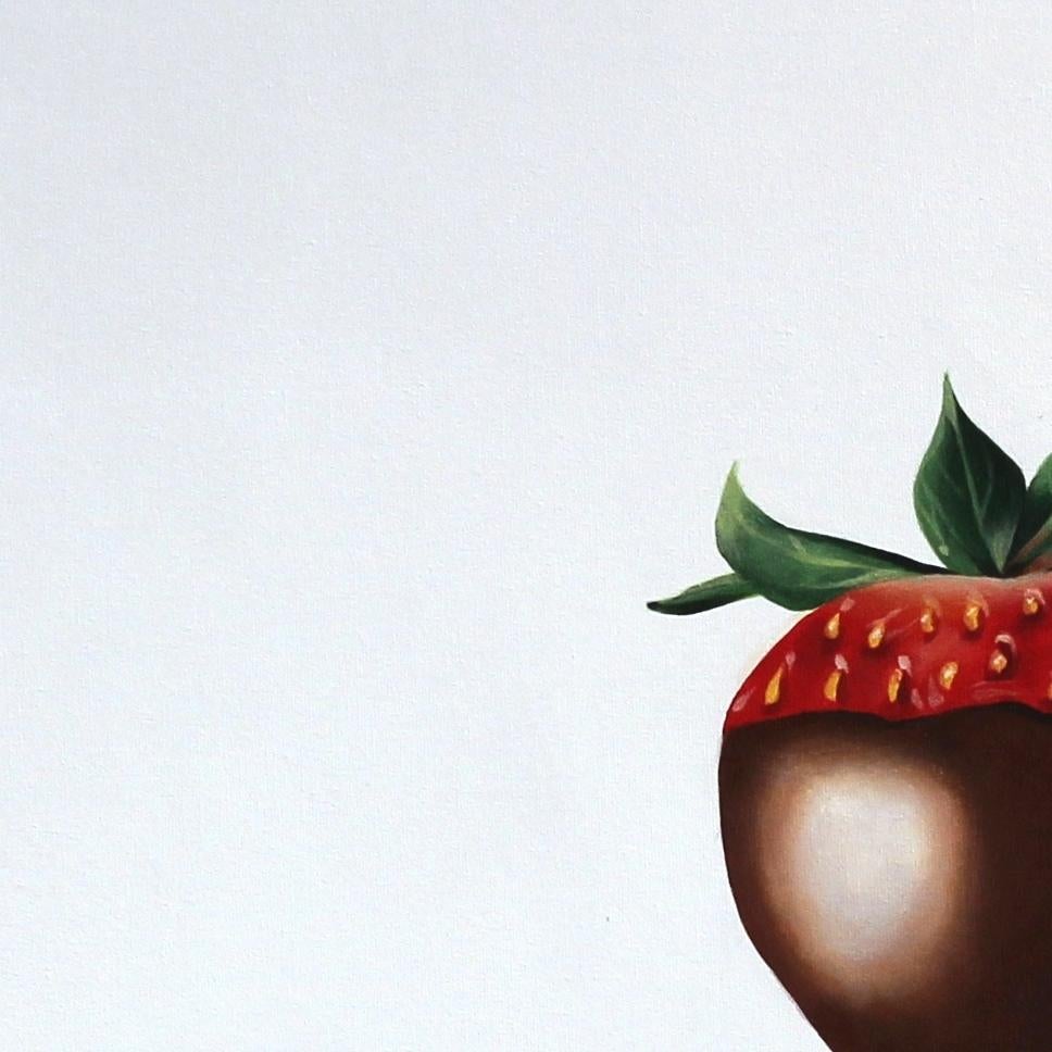 Chocolate Dipped Strawberry - Photorealist Painting by Erin Rothstein