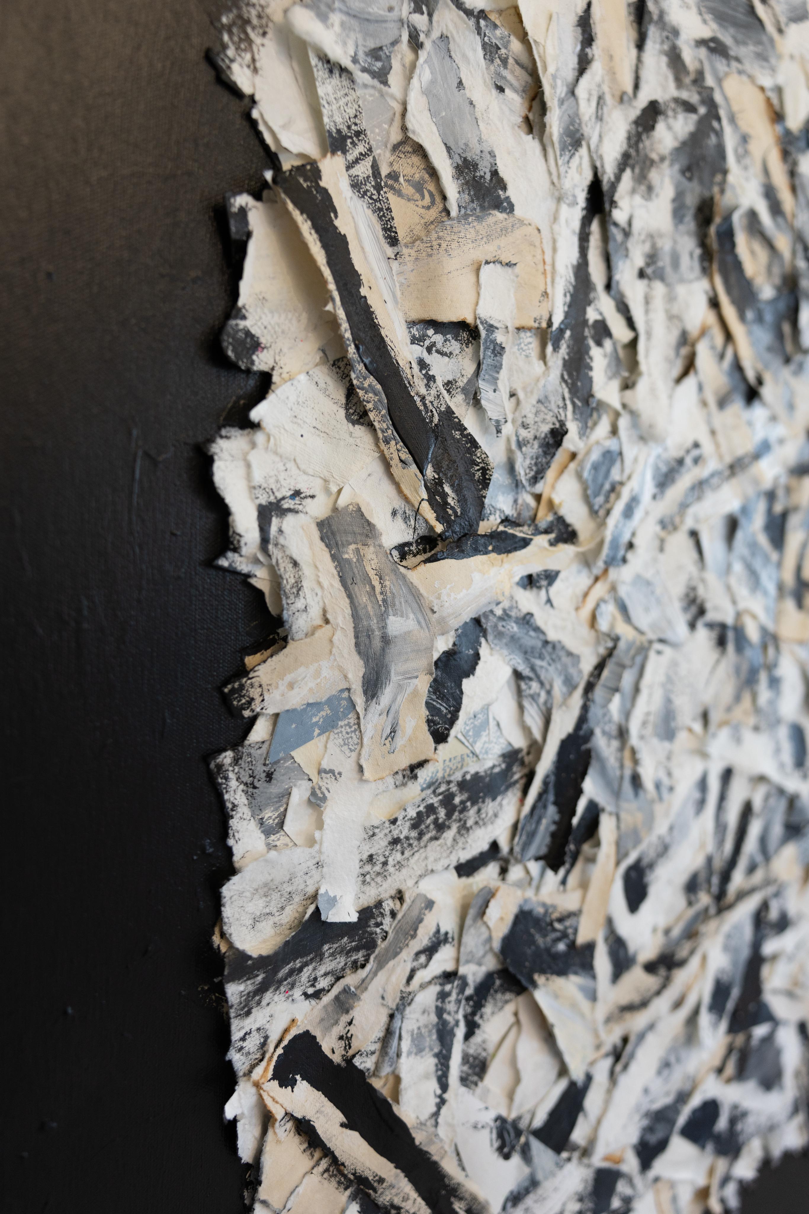 Midnight in Sag Harbor by Erin Tice, Large Black Collage Painting on Canvas For Sale 1
