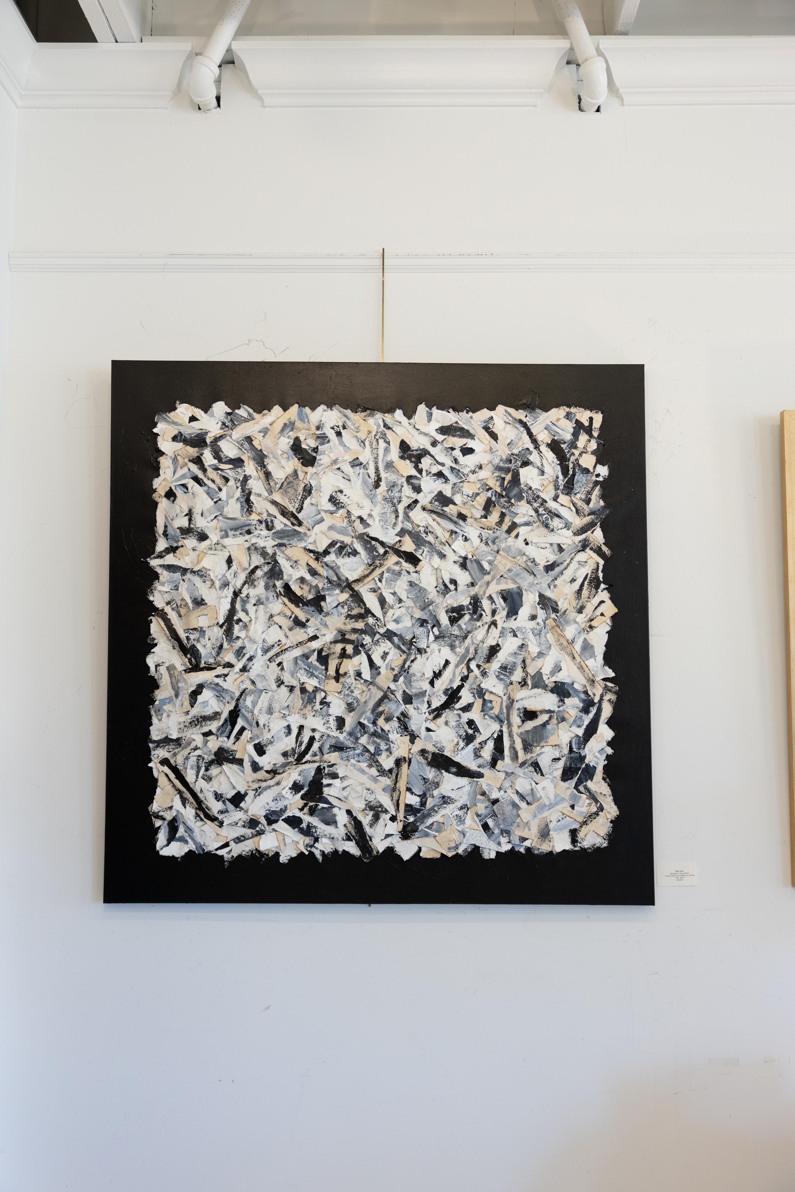 Midnight in Sag Harbor by Erin Tice, Large Black Collage Painting on Canvas For Sale 2
