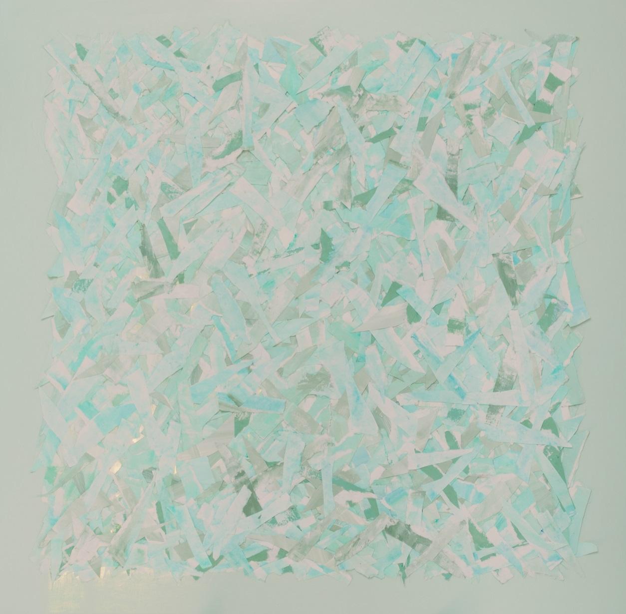 Minty Fresh di Erin Tice, grande quadro quadrato blu con collage su tela