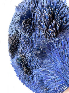 Lapis - 3D small contemporary blue abstract round mural sculpture