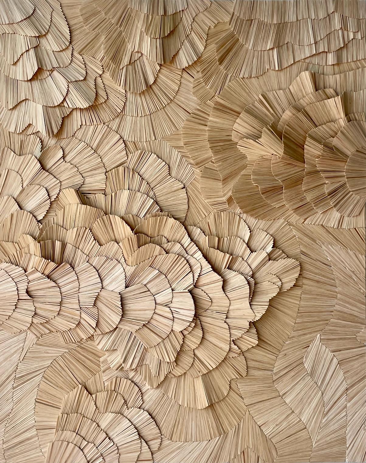 Abstract Sculpture Erin Vincent - Cure-dents I - Sculpture murale abstraite contemporaine en 3D en couleur de bois