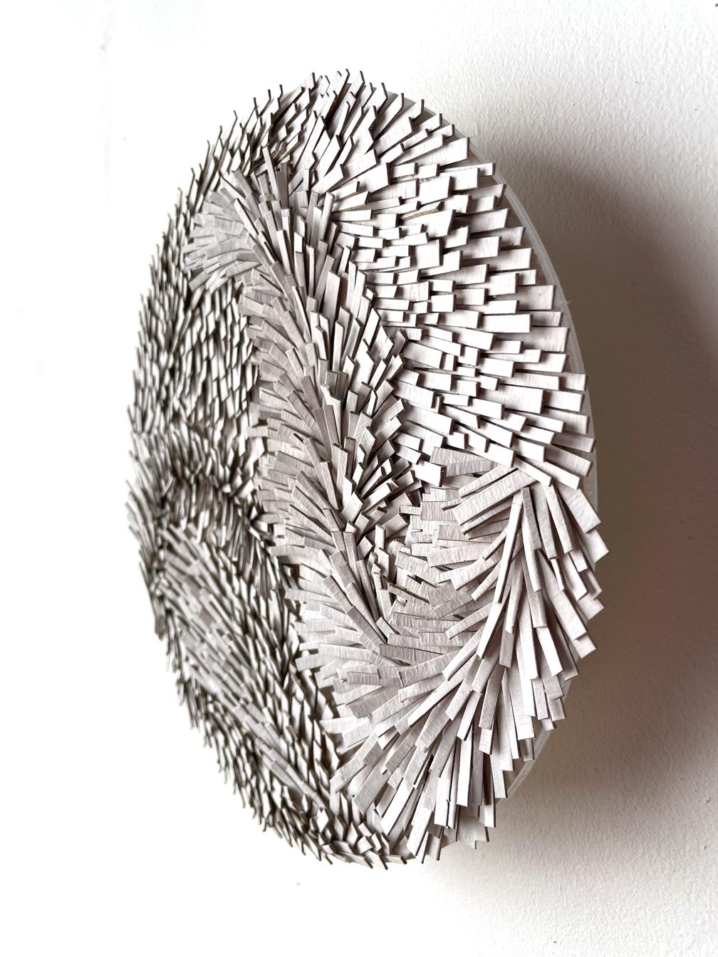 White Path - 3D small contemporary abstract round mural sculpture  - Abstract Geometric Mixed Media Art by Erin Vincent