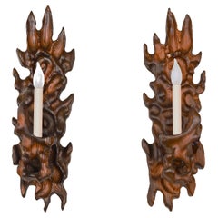 Vintage Erkki Hovi Carved Wood Sconces