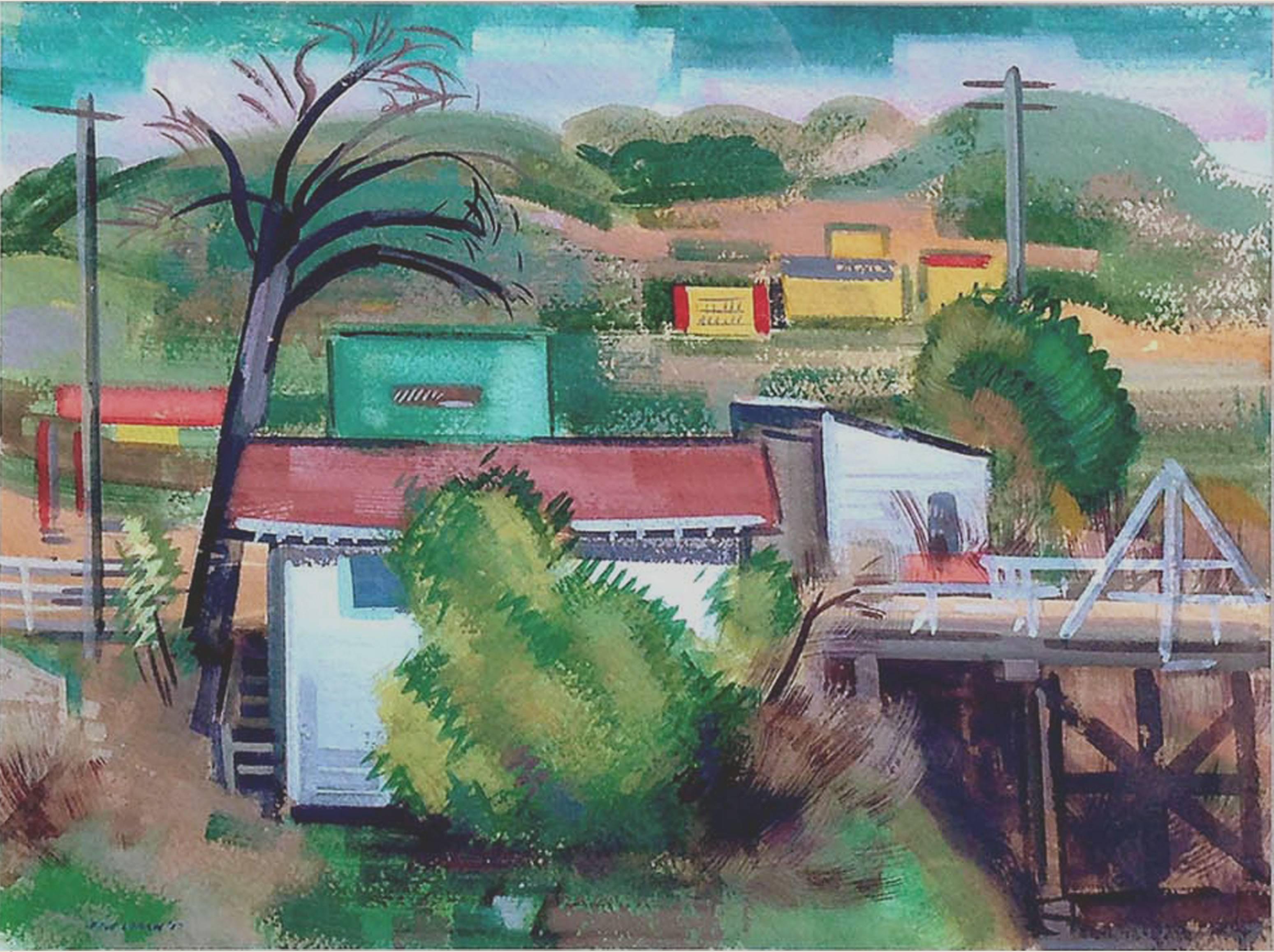 Paysage de scène industrielle californien du début du XXe siècle  - Painting de Erle Loran